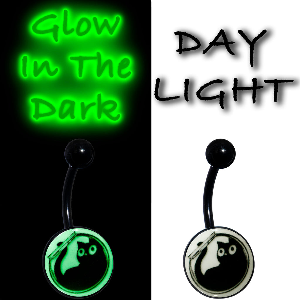 BodyCandy Glow in the Dark Fishbowl Kitty Cat Belly Ring by Onyx O — detail close-up