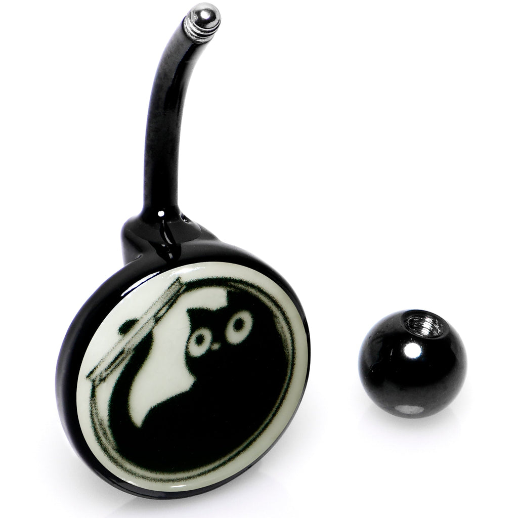 BodyCandy Glow in the Dark Fishbowl Kitty Cat Belly Ring by Onyx O — back view