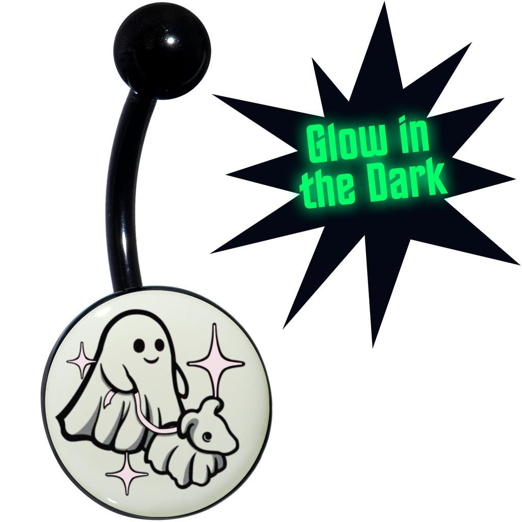 BodyCandy Black Anodized Glow in the Dark Halloween Ghost Dog Walker Belly Ring by Onyx O — main product shot