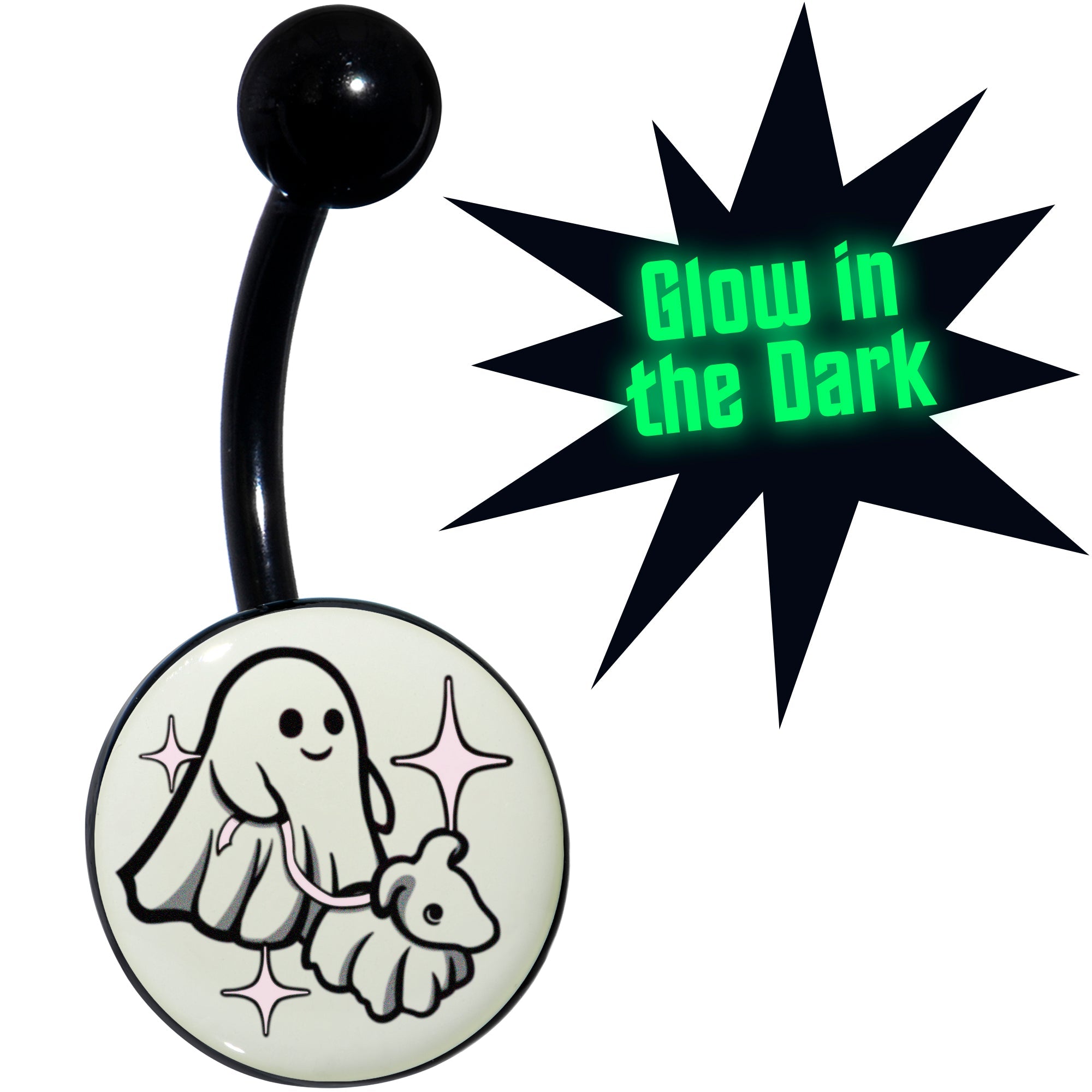 BodyCandy Black Anodized Glow in the Dark Halloween Ghost Dog Walker Belly Ring by Onyx O — main product shot