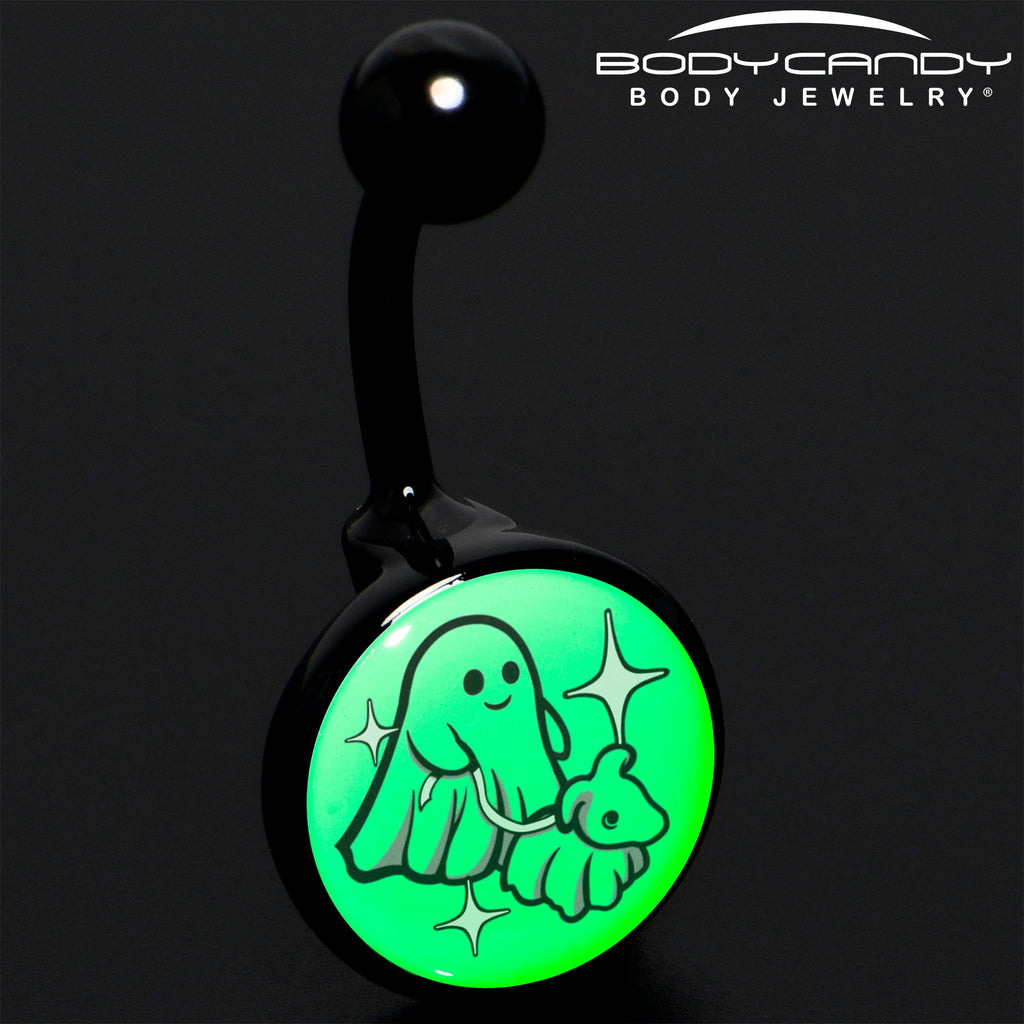 BodyCandy Black Anodized Glow in the Dark Halloween Ghost Dog Walker Belly Ring by Onyx O — alternative angle
