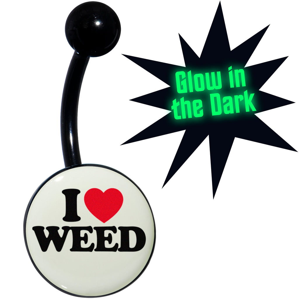 BodyCandy Black Anodized Glow in the Dark I Love Weed Belly Ring by Onyx O — main product shot