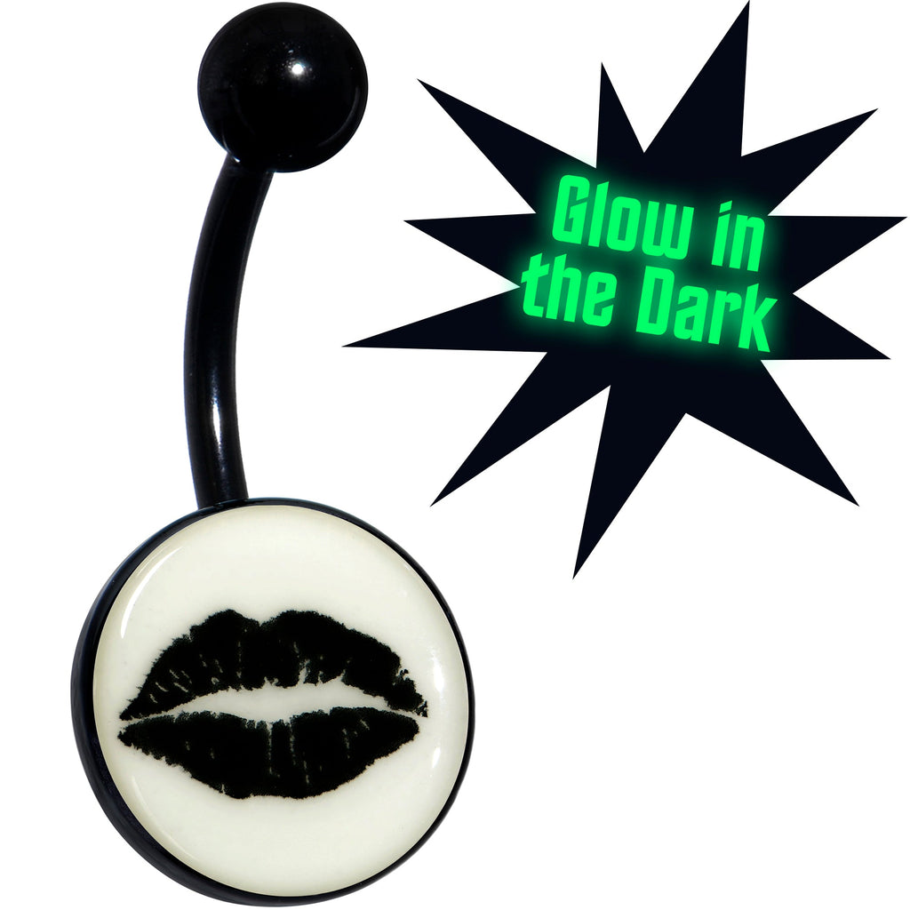 BodyCandy Black Glow in the Dark Lipstick Kiss Mark Belly Ring by Onyx O — main product shot