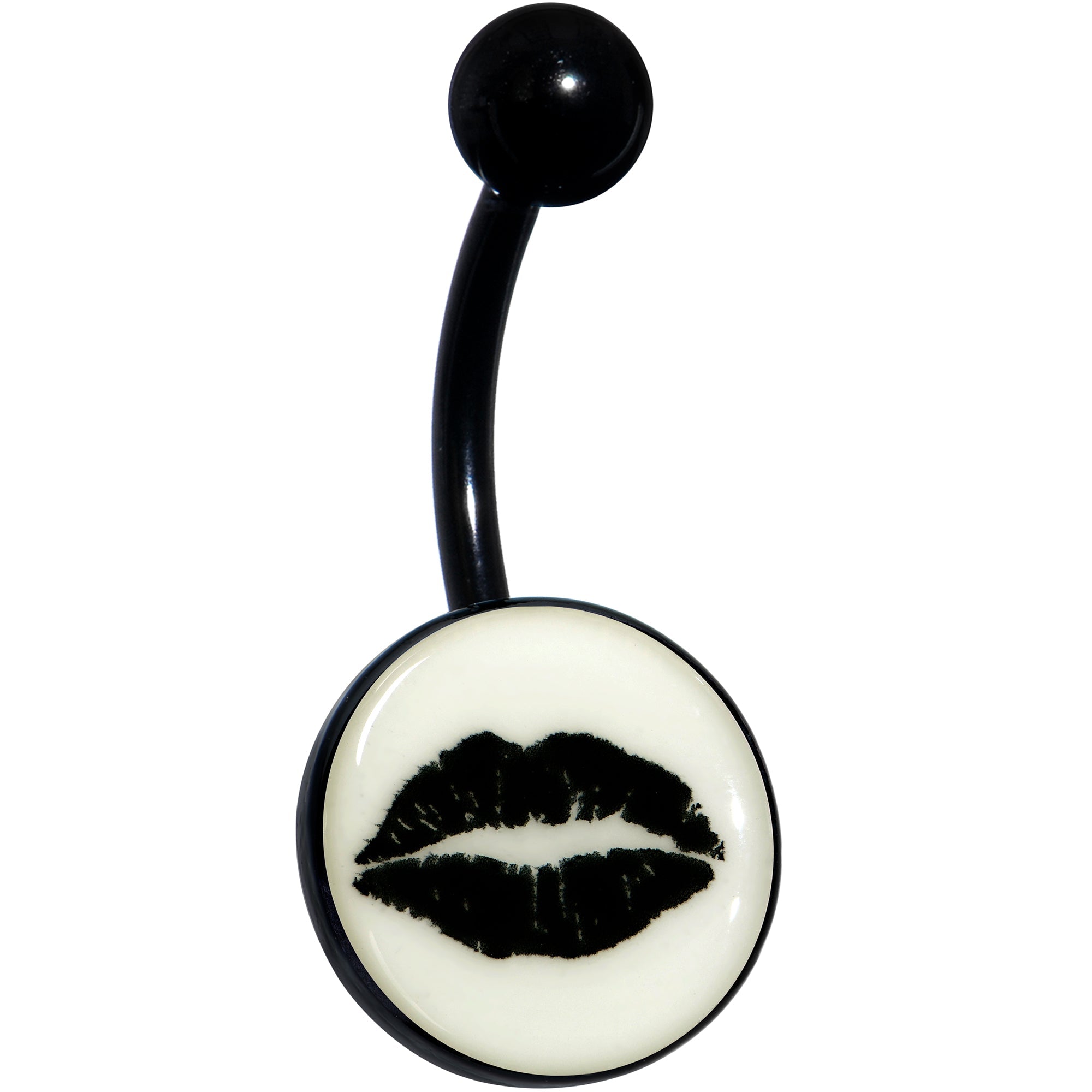 BodyCandy Black Glow in the Dark Lipstick Kiss Mark Belly Ring by Onyx O — side view