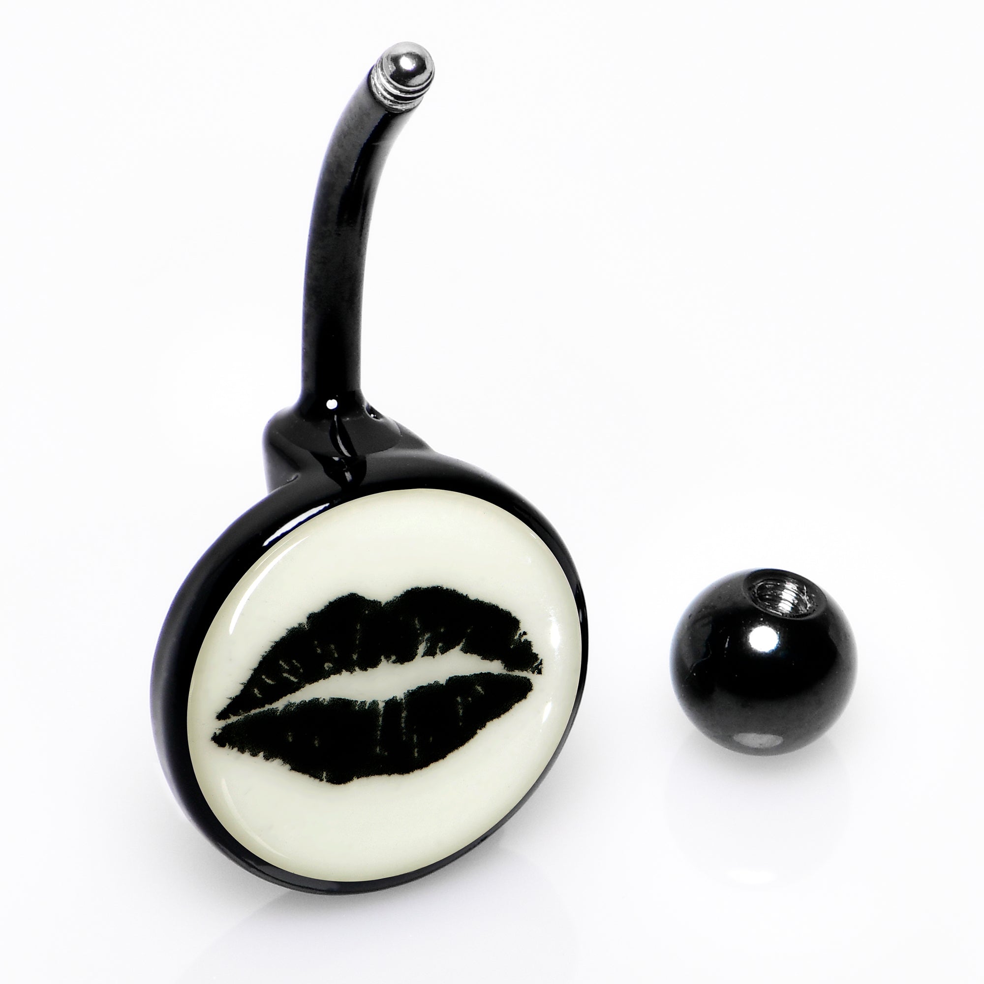 BodyCandy Black Glow in the Dark Lipstick Kiss Mark Belly Ring by Onyx O — alternative angle