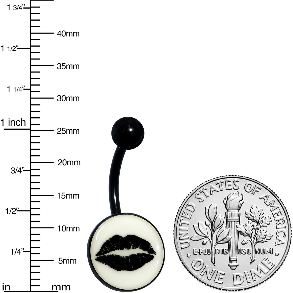 BodyCandy Black Glow in the Dark Lipstick Kiss Mark Belly Ring by Onyx O — color detail