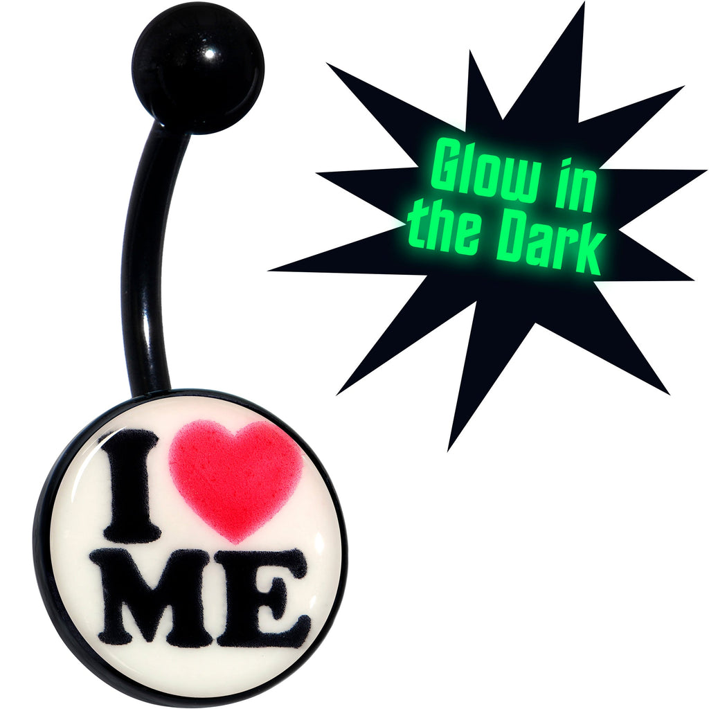 BodyCandy Black Glow in the Dark I Love Me Belly Ring by Onyx O — main product shot