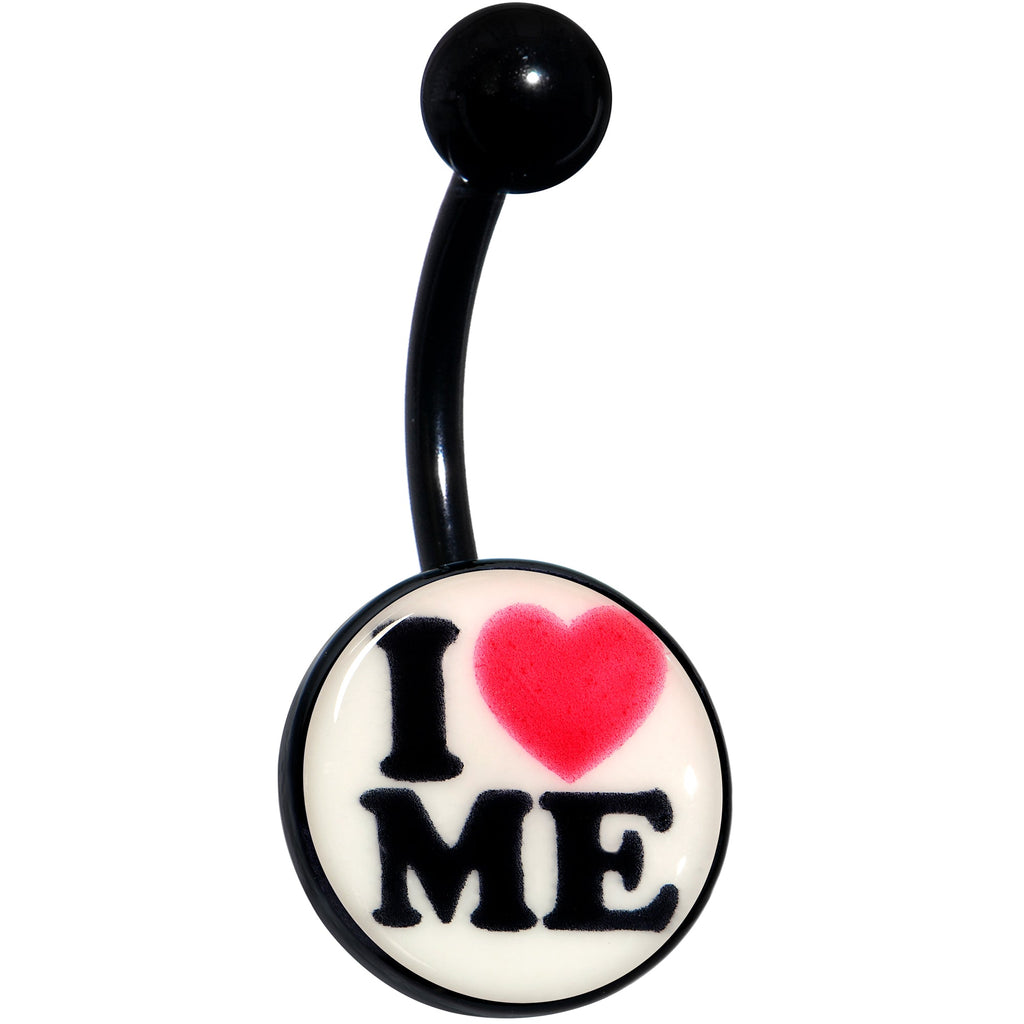 BodyCandy Black Glow in the Dark I Love Me Belly Ring by Onyx O — side view