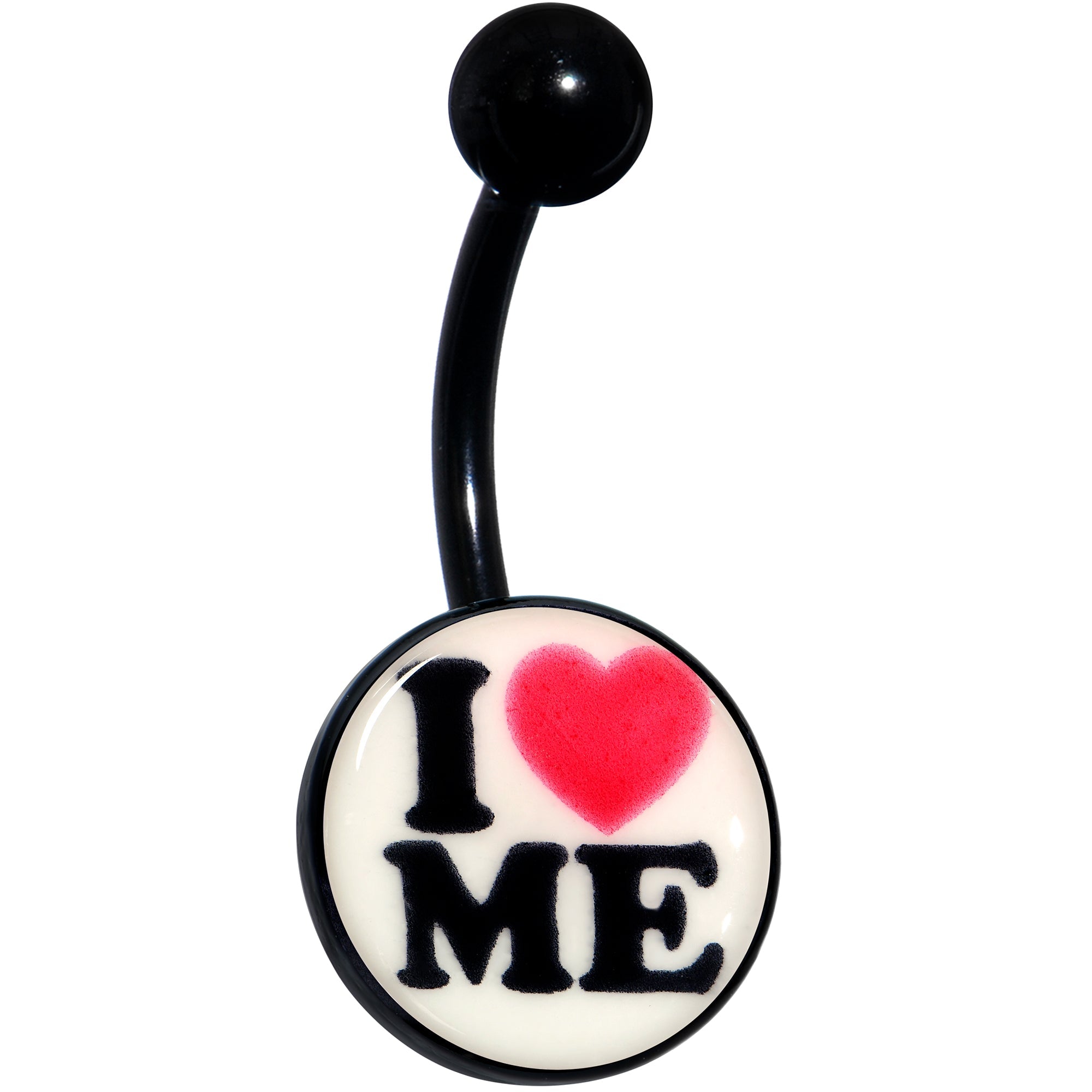 BodyCandy Black Glow in the Dark I Love Me Belly Ring by Onyx O — side view