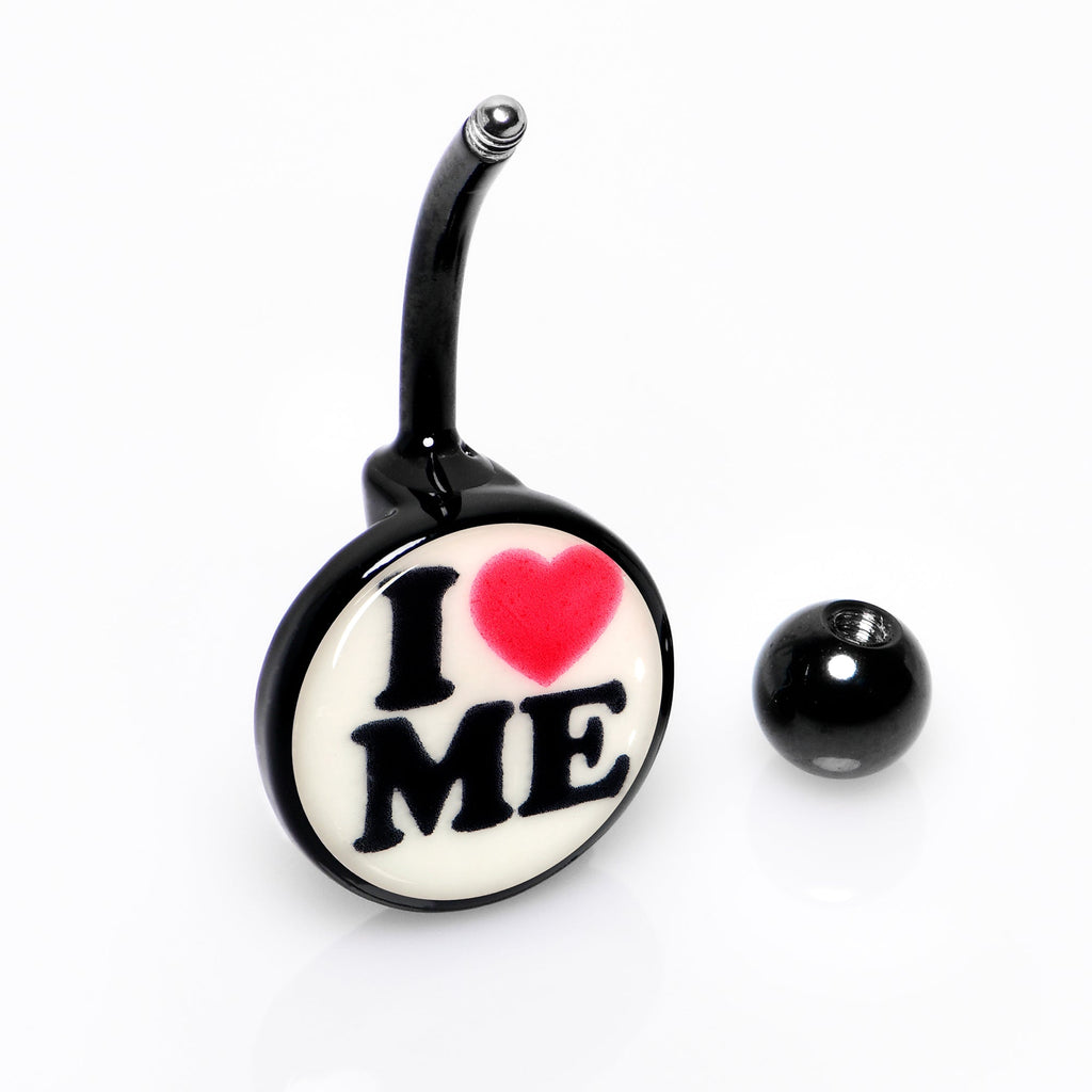 BodyCandy Black Glow in the Dark I Love Me Belly Ring by Onyx O — alternative angle