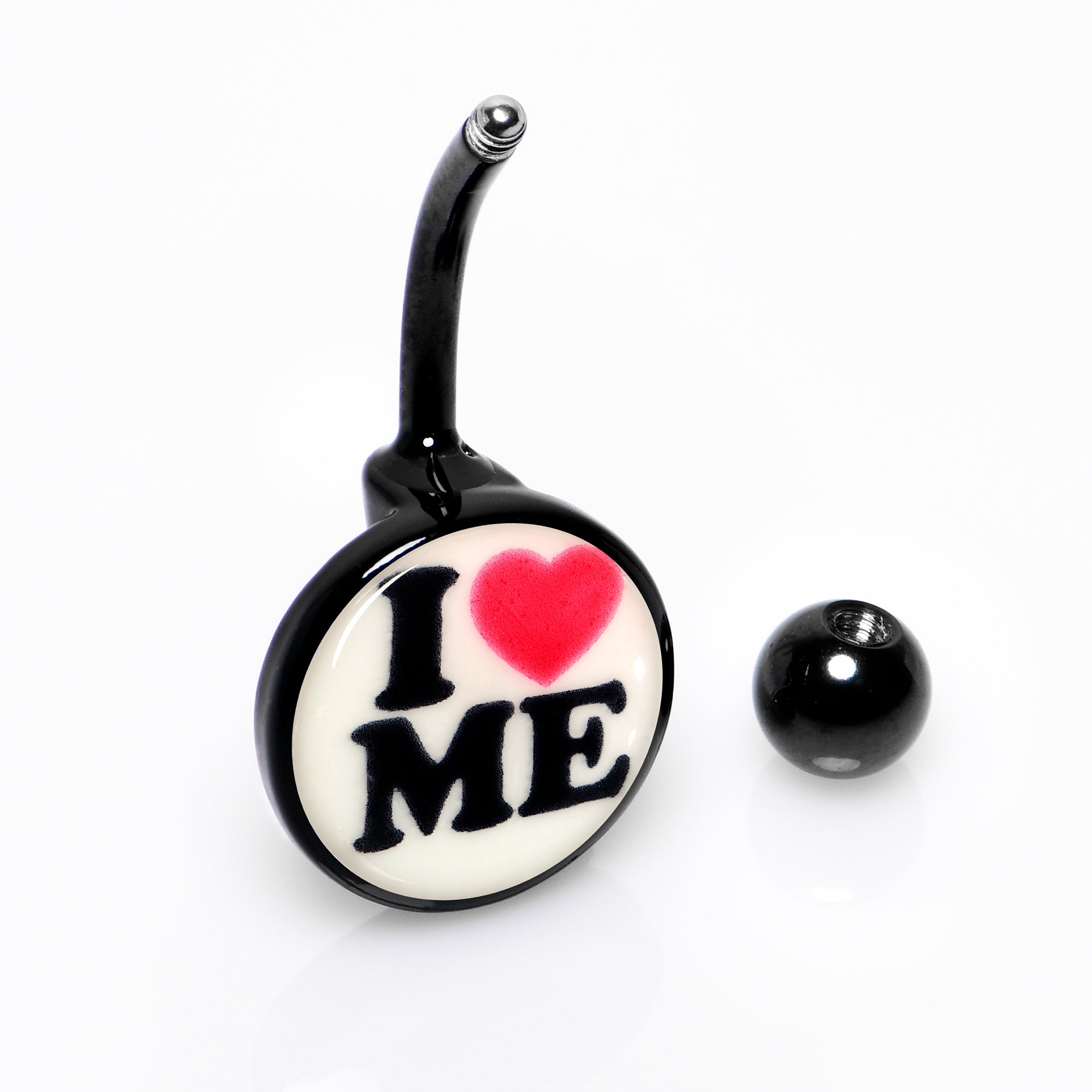 BodyCandy Black Glow in the Dark I Love Me Belly Ring by Onyx O — alternative angle