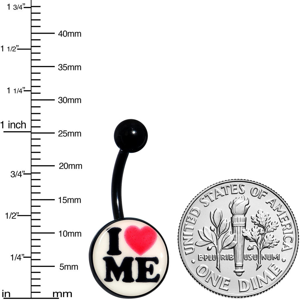 BodyCandy Black Glow in the Dark I Love Me Belly Ring by Onyx O — color detail