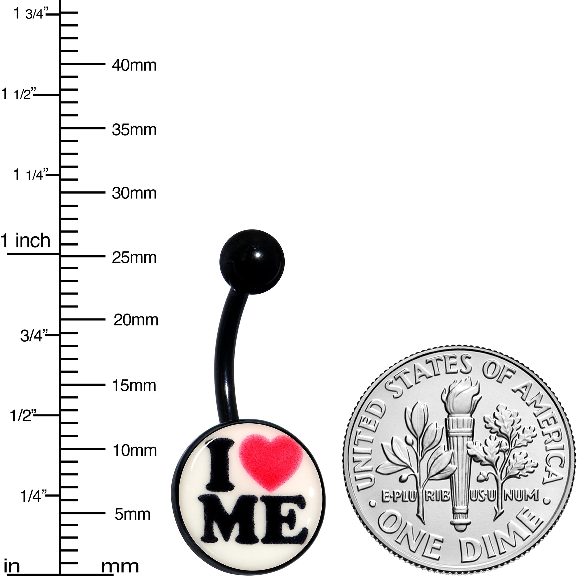 BodyCandy Black Glow in the Dark I Love Me Belly Ring by Onyx O — color detail