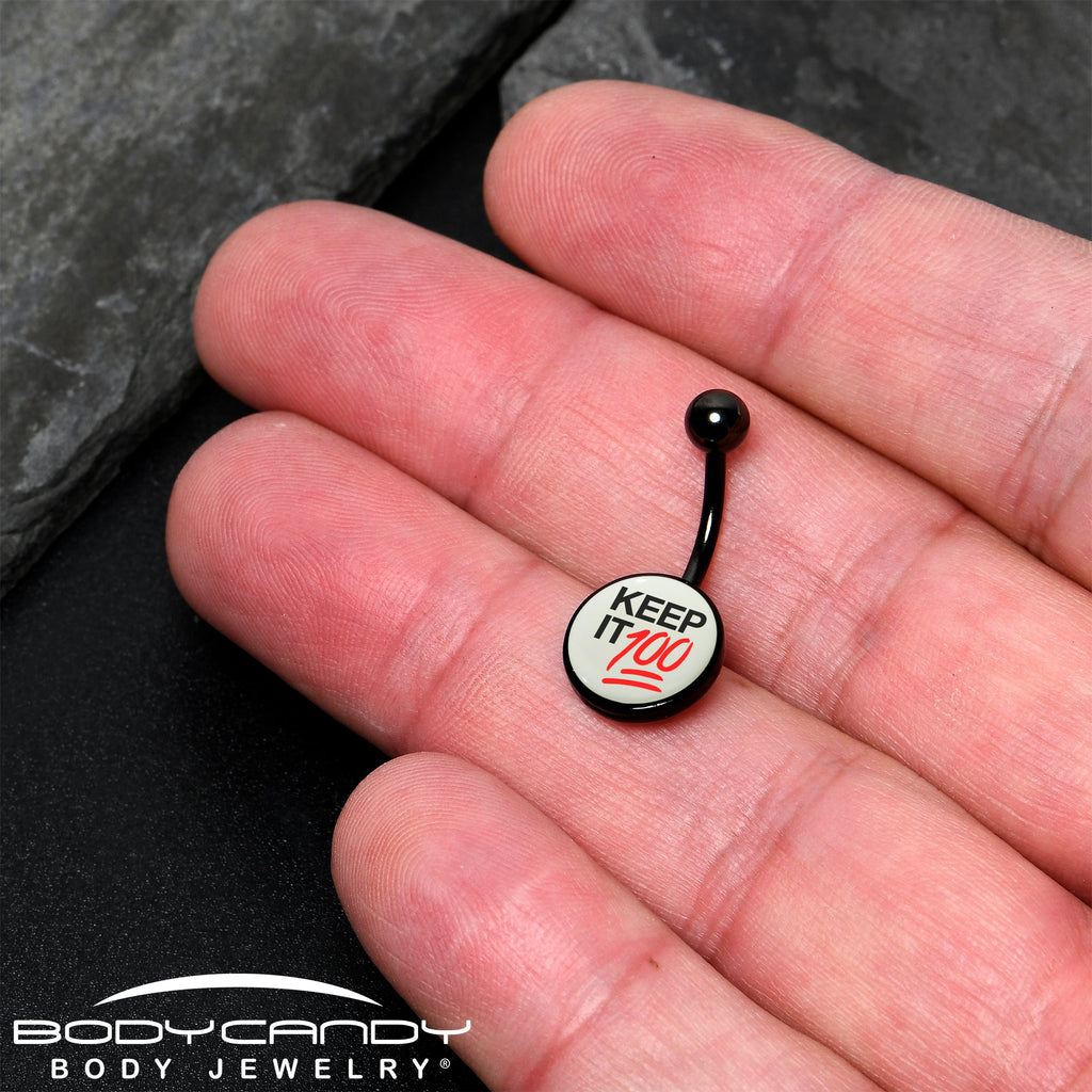 BodyCandy Glow in the Dark Black Keep it 100 Belly Ring by Onyx O — back view