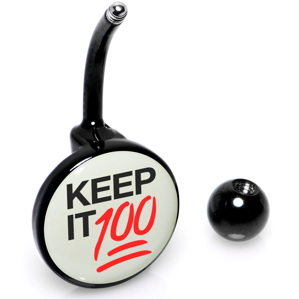 BodyCandy Glow in the Dark Black Keep it 100 Belly Ring by Onyx O — in-use photo