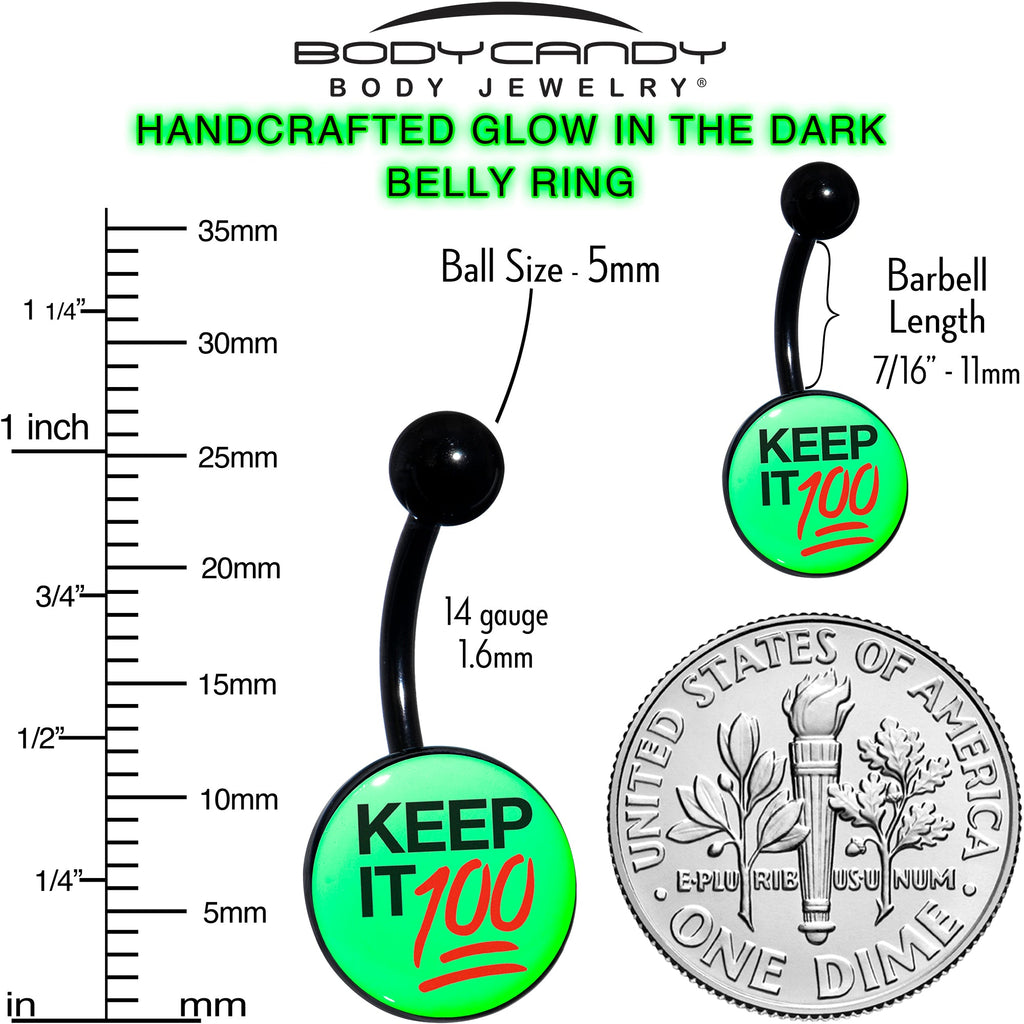 BodyCandy Glow in the Dark Black Keep it 100 Belly Ring by Onyx O — color detail