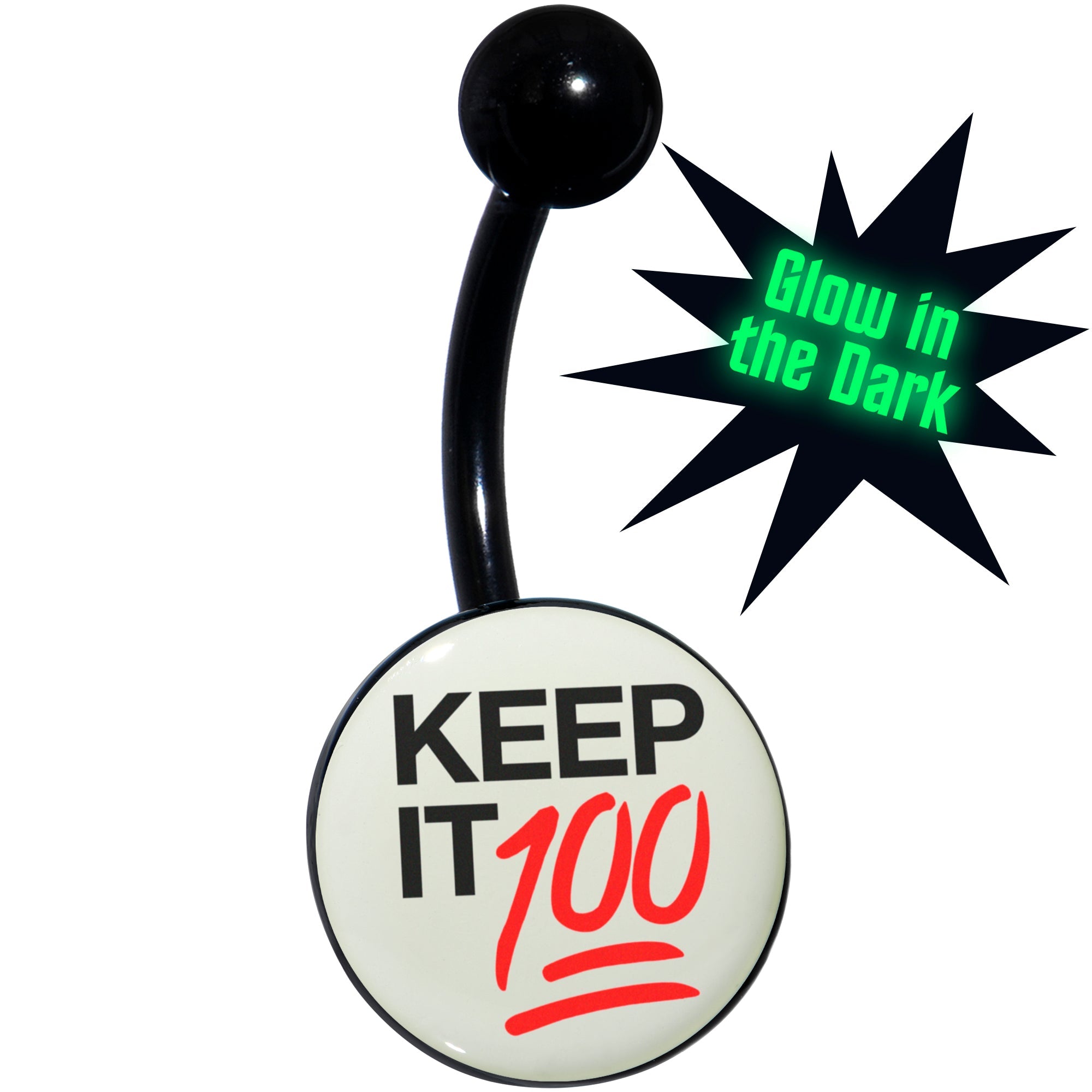 BodyCandy Glow in the Dark Black Keep it 100 Belly Ring by Onyx O — main product shot