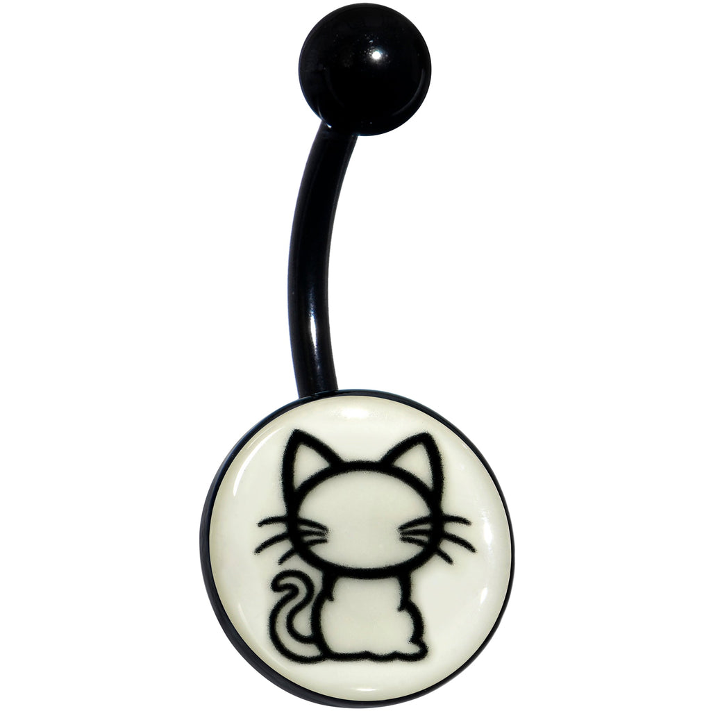 BodyCandy Black Anodized Glow in the Dark Kitty Cat Belly Ring by Onyx O — lifestyle context