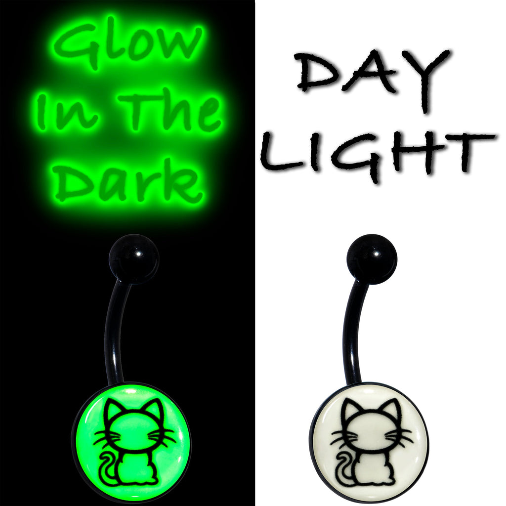 BodyCandy Black Anodized Glow in the Dark Kitty Cat Belly Ring by Onyx O — side view