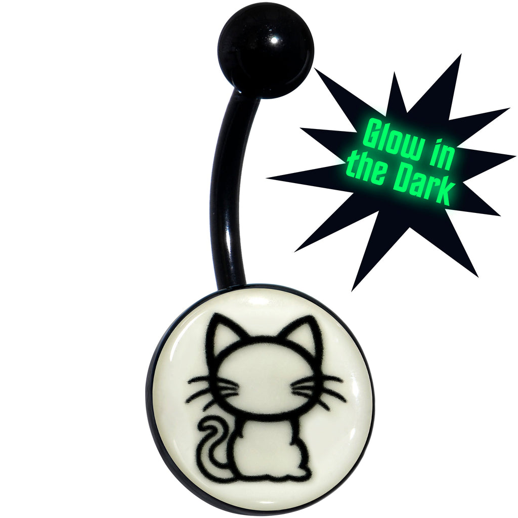 BodyCandy Black Anodized Glow in the Dark Kitty Cat Belly Ring by Onyx O — main product shot