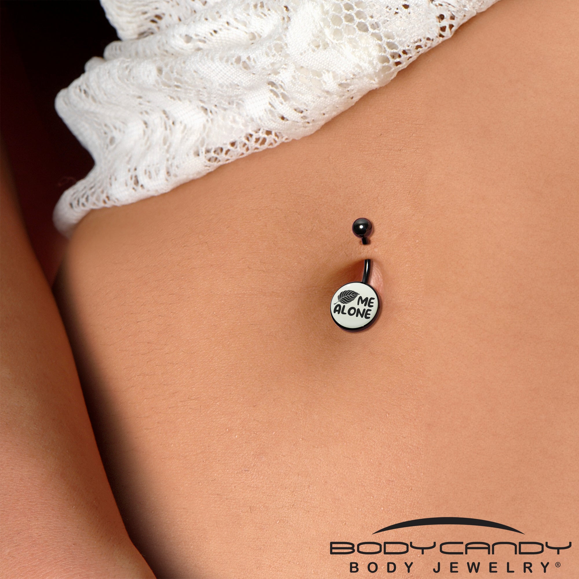 BodyCandy Glow in the Dark Black Leaf Me Alone Belly Ring by Onyx O — alternative angle