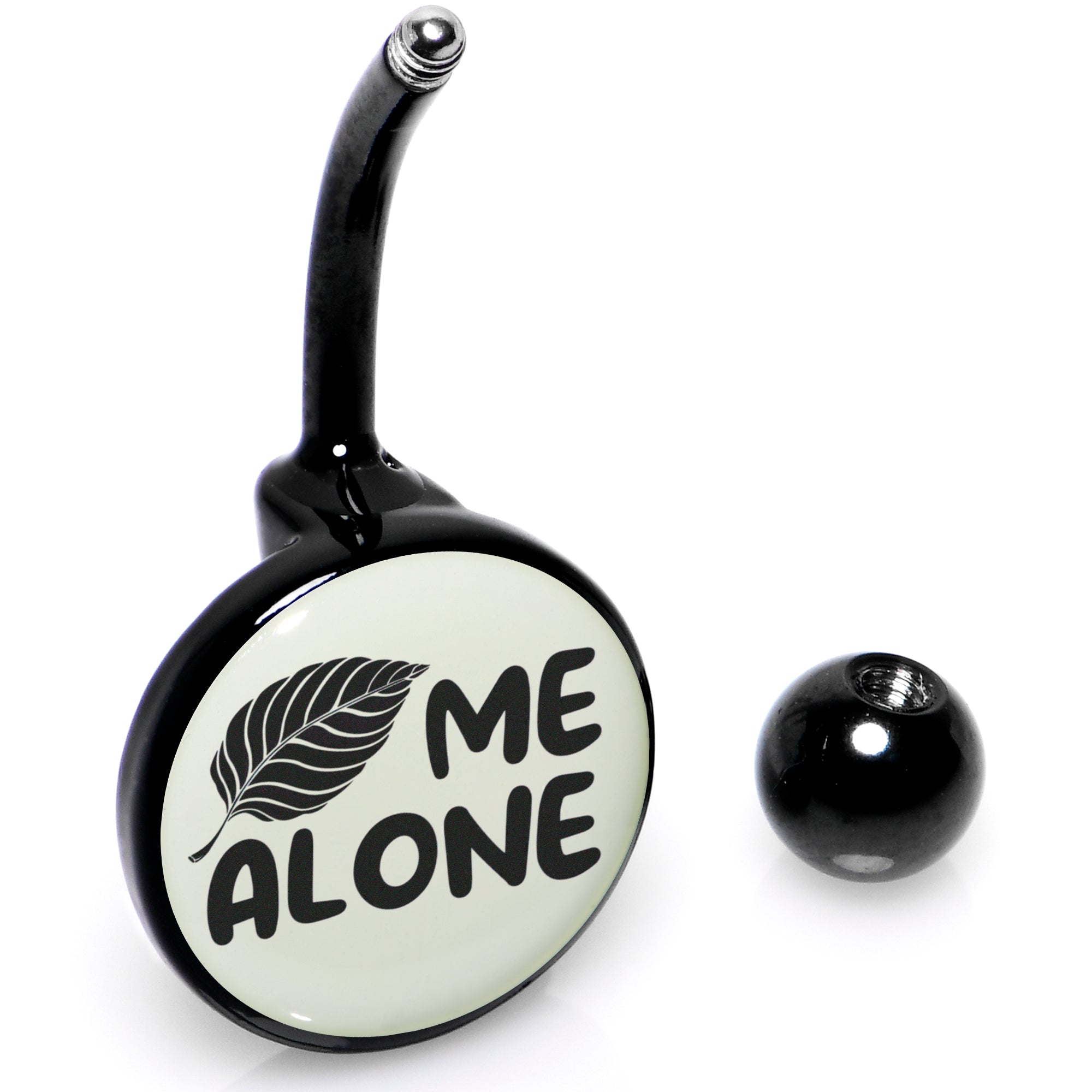 BodyCandy Glow in the Dark Black Leaf Me Alone Belly Ring by Onyx O — in-use photo