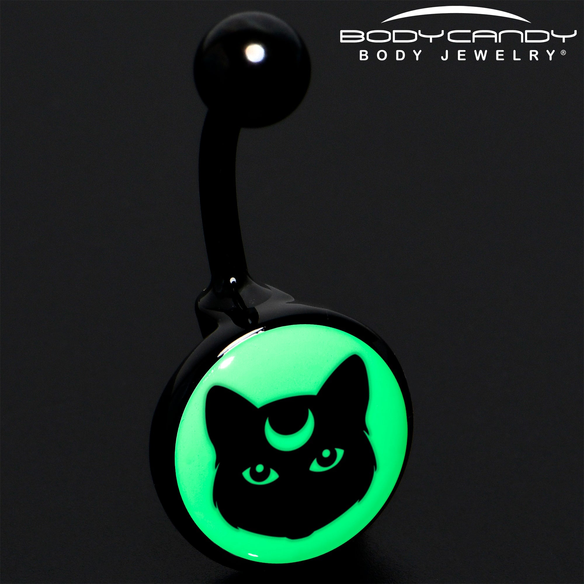 BodyCandy Glow in the Dark Mystic Kitty Cat Belly Ring by Onyx O — in-use photo