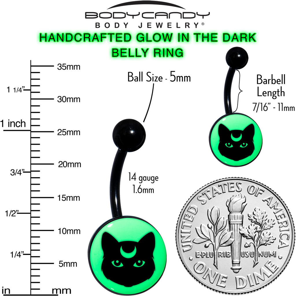 BodyCandy Glow in the Dark Mystic Kitty Cat Belly Ring by Onyx O — size reference