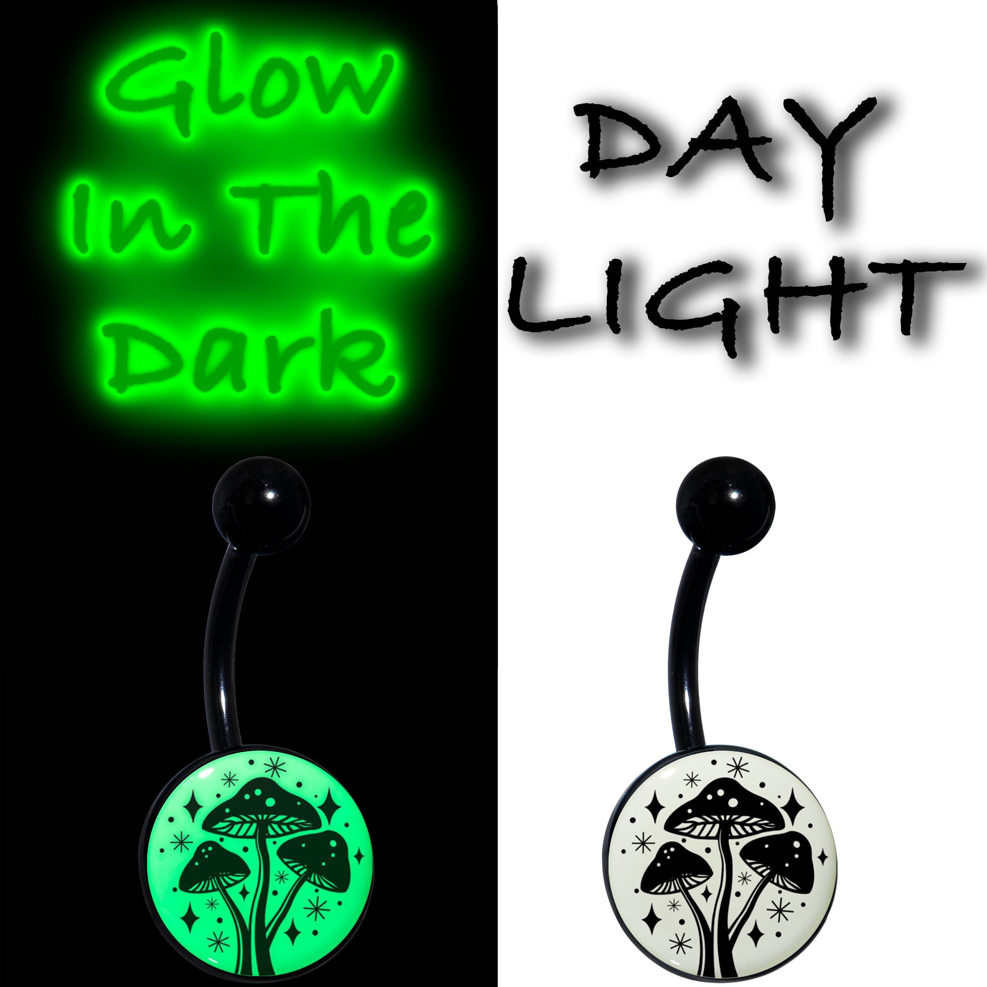 BodyCandy Glow in the Dark Mystic Mushroom Belly Ring by Onyx O — detail close-up