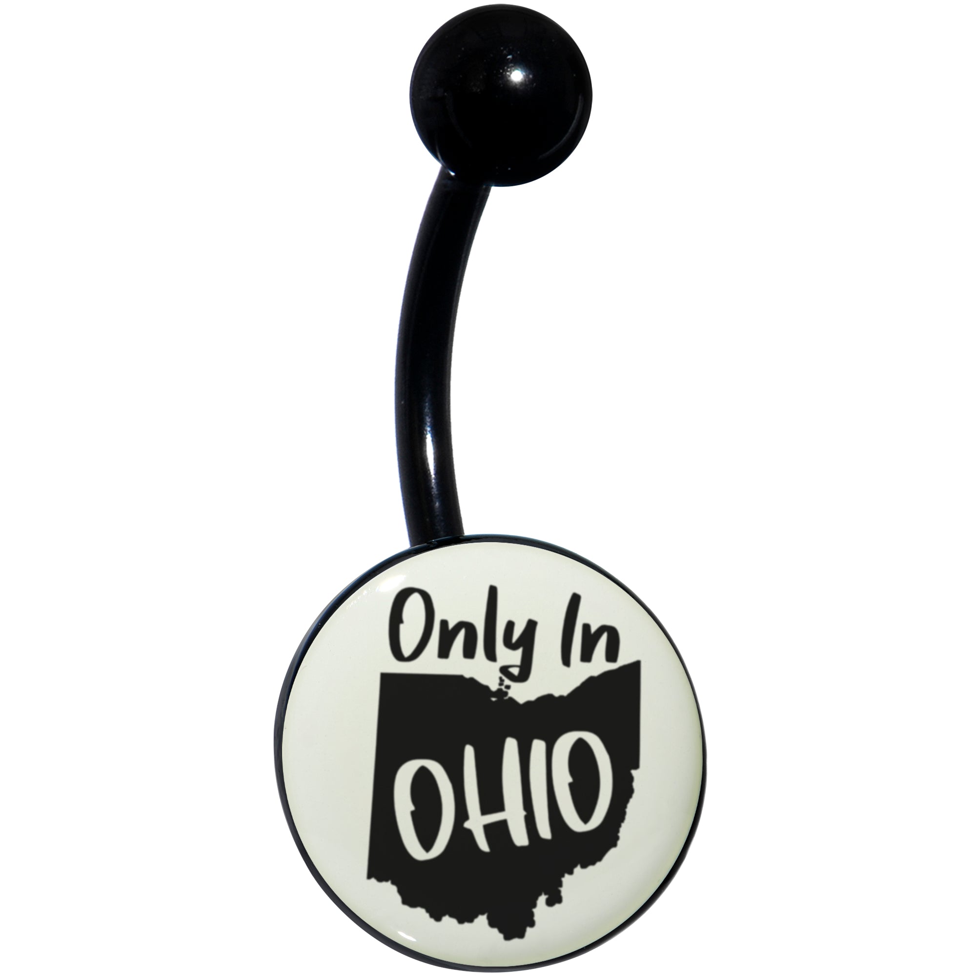 BodyCandy Glow in the Dark Black Only in Ohio Belly Ring by Onyx O — side view