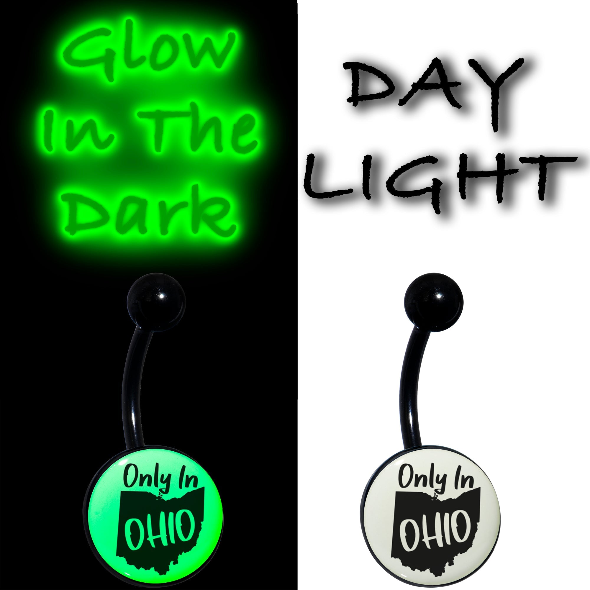 BodyCandy Glow in the Dark Black Only in Ohio Belly Ring by Onyx O — lifestyle context