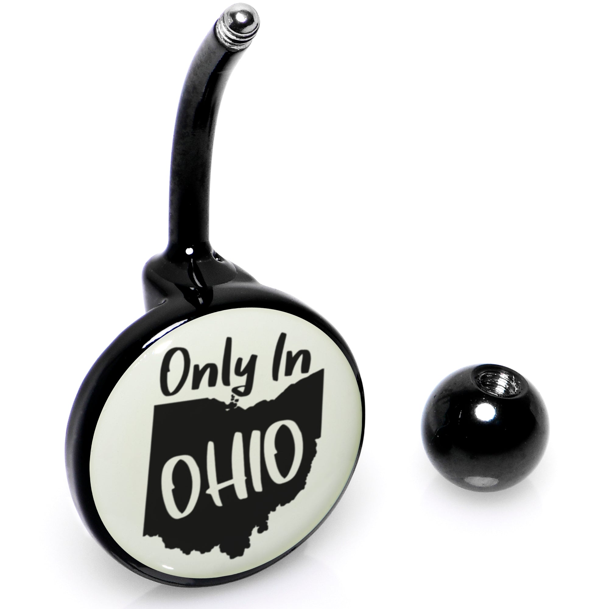 BodyCandy Glow in the Dark Black Only in Ohio Belly Ring by Onyx O — in-use photo