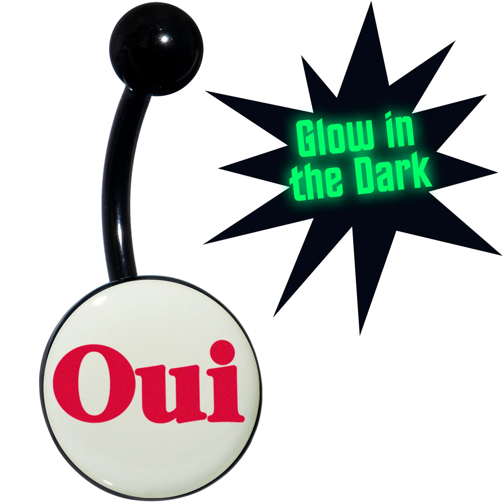 BodyCandy Black Anodized Glow in the Dark OUI Belly Ring by Onyx O — main product shot