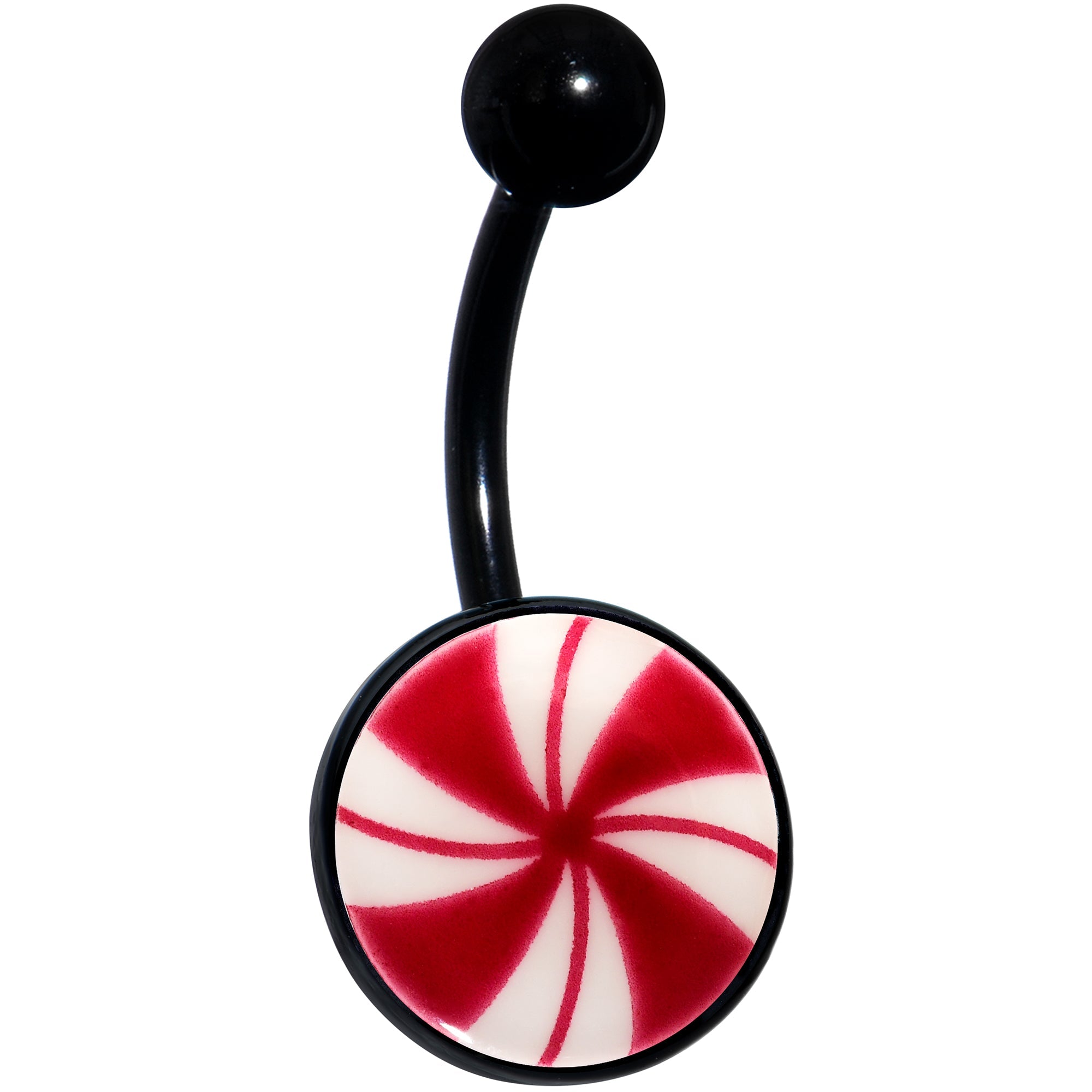 BodyCandy Black Glow in the Dark Holiday Peppermint Candy Belly Ring by Onyx O — color detail