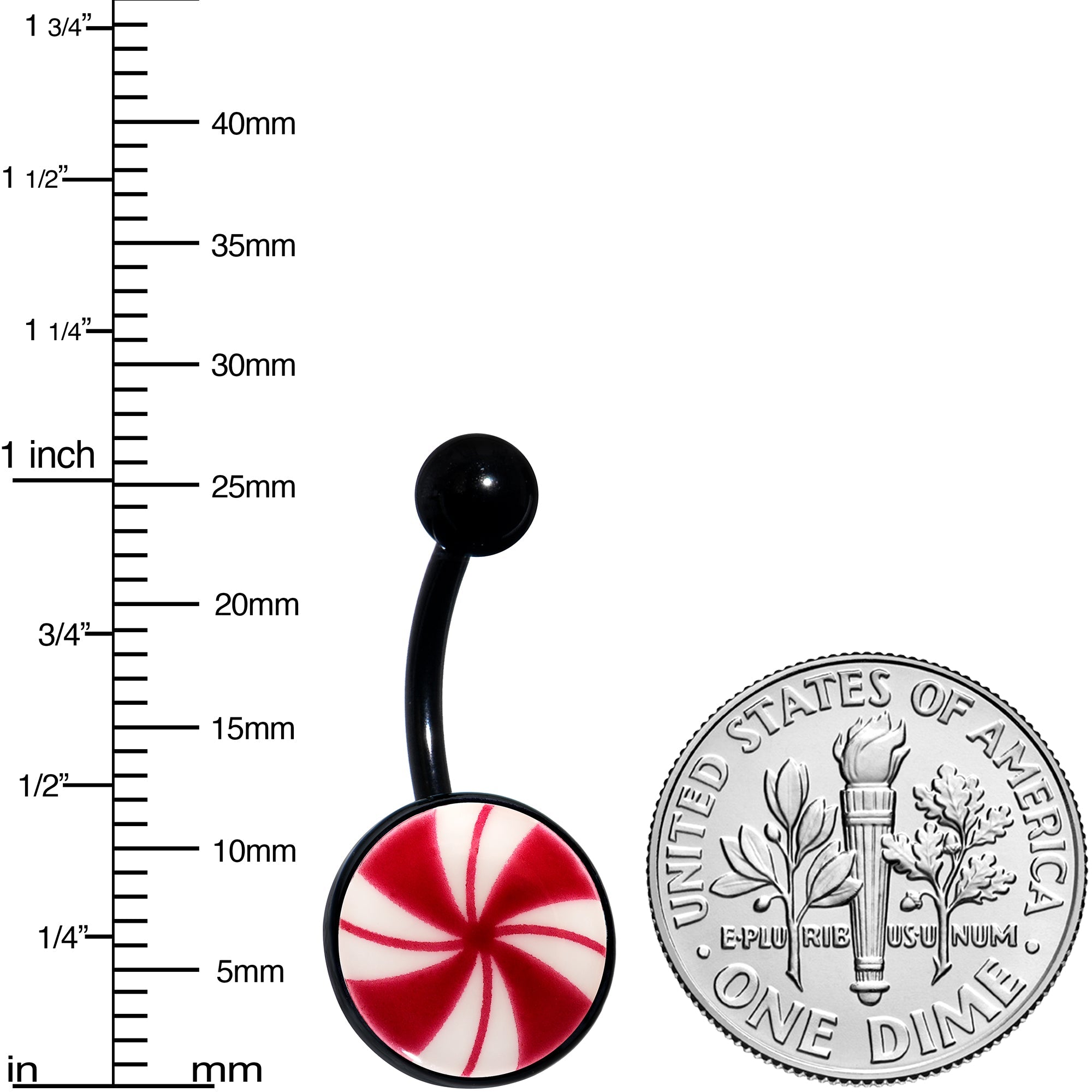 BodyCandy Black Glow in the Dark Holiday Peppermint Candy Belly Ring by Onyx O — lifestyle context