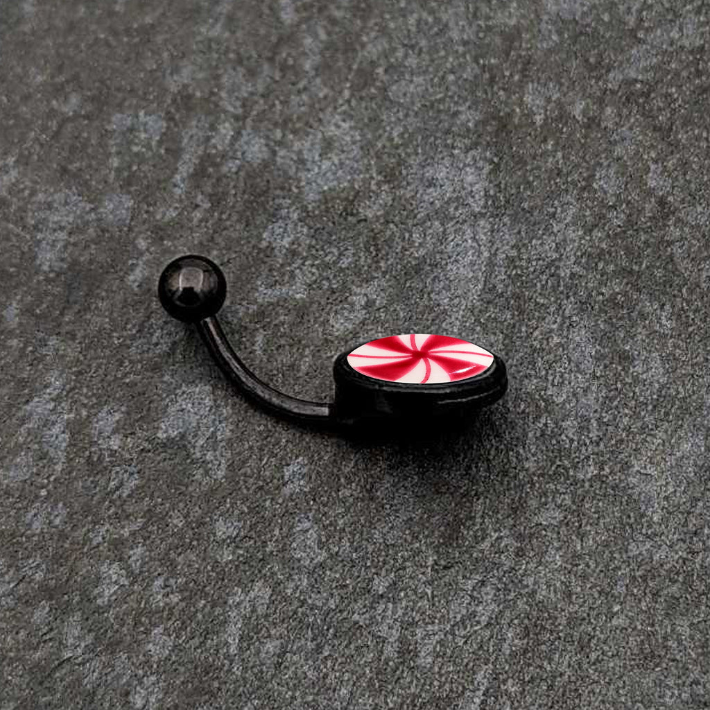 BodyCandy Black Glow in the Dark Holiday Peppermint Candy Belly Ring by Onyx O — alternative angle
