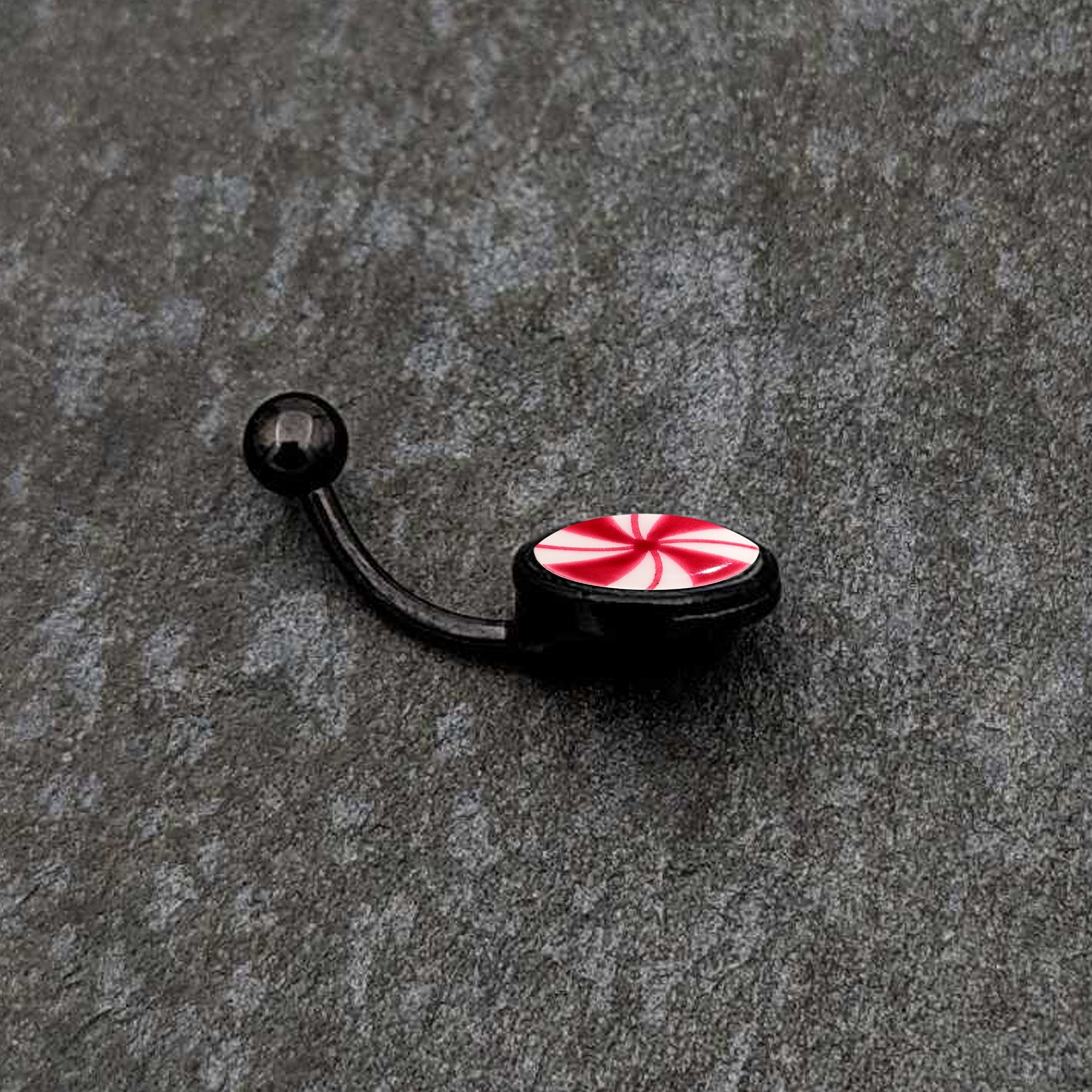 BodyCandy Black Glow in the Dark Holiday Peppermint Candy Belly Ring by Onyx O — alternative angle