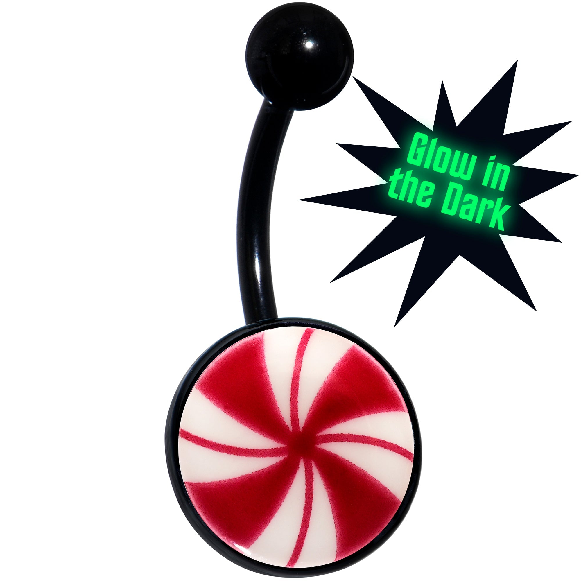 BodyCandy Black Glow in the Dark Holiday Peppermint Candy Belly Ring by Onyx O — main product shot