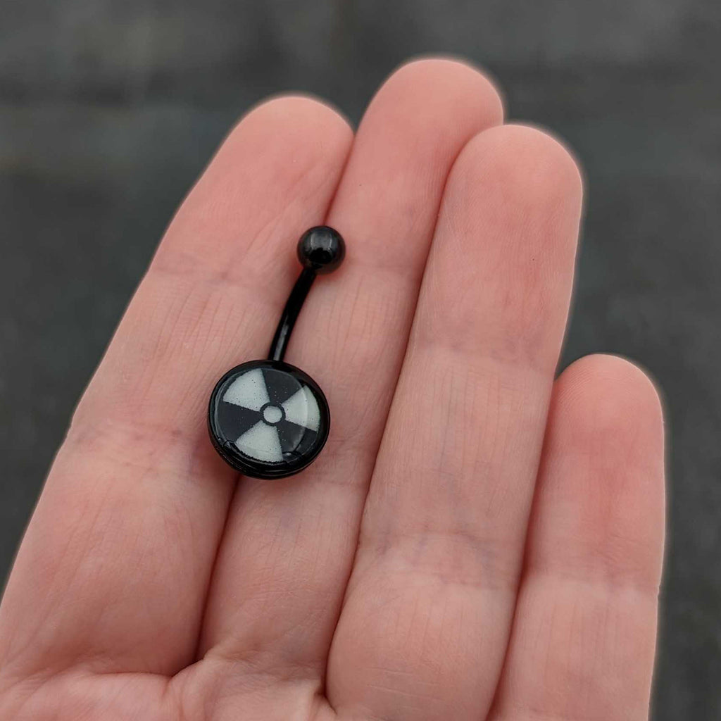 BodyCandy Black Glow in the Dark Radioactive Belly Ring by Onyx O — side view