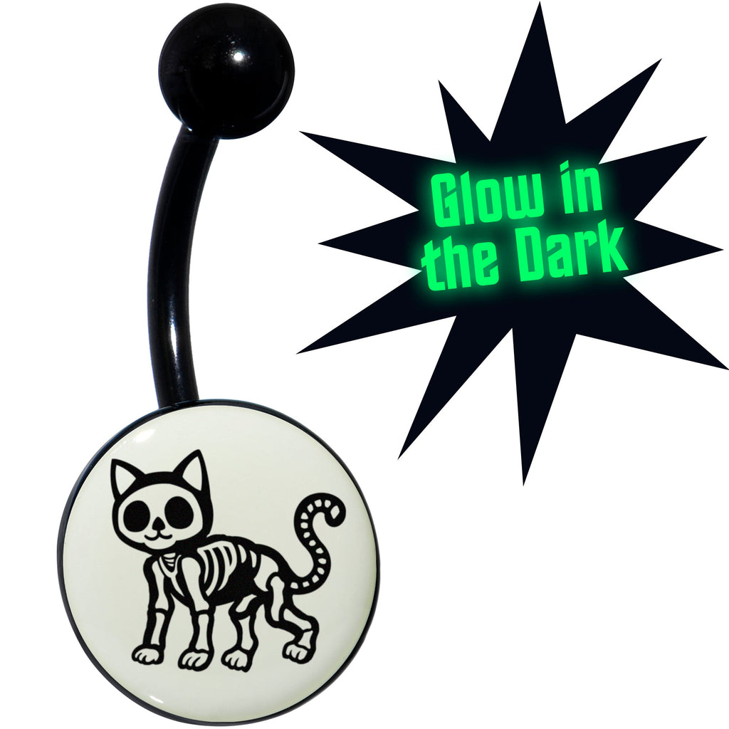 BodyCandy Black Anodized Glow in the Dark Skeleton Kitty Cat Belly Ring by Onyx O — main product shot