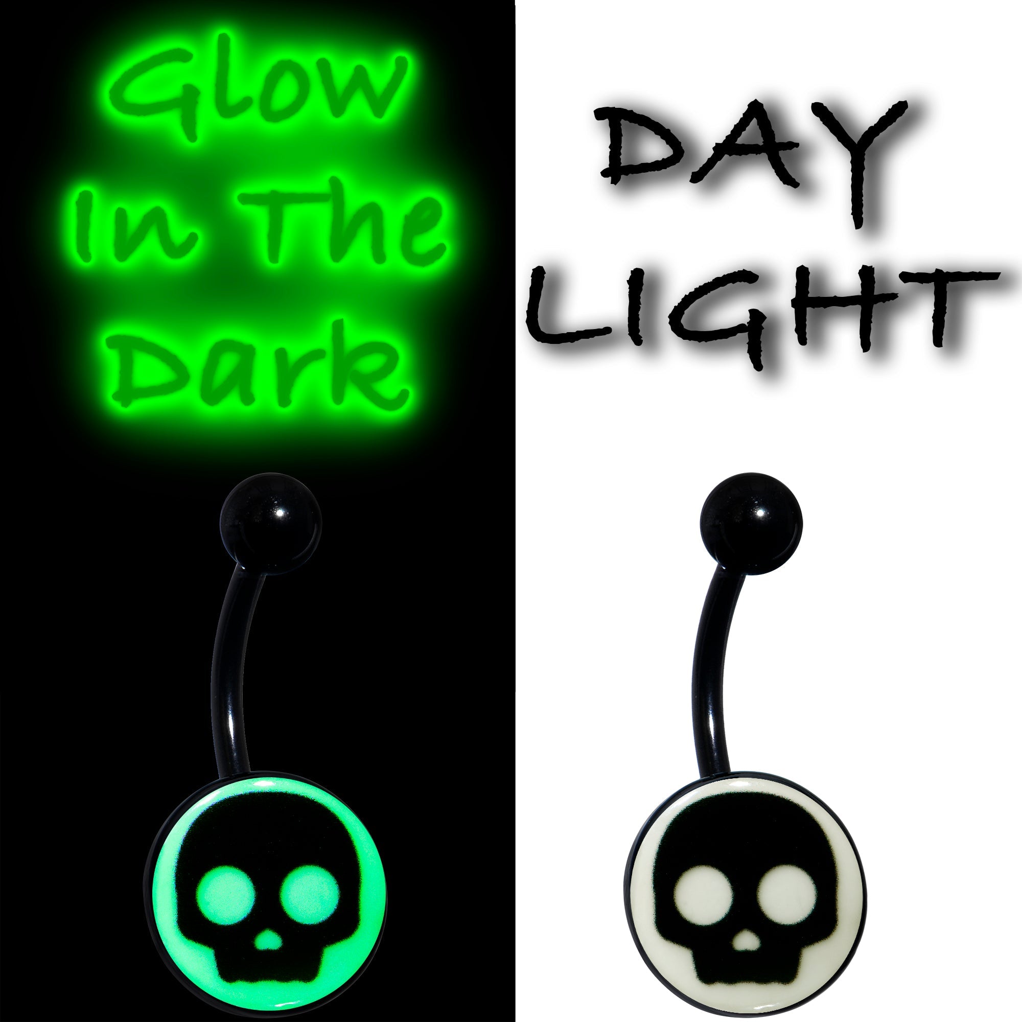 BodyCandy Glow in the Dark Simple Skull Belly Ring by Onyx O — detail close-up