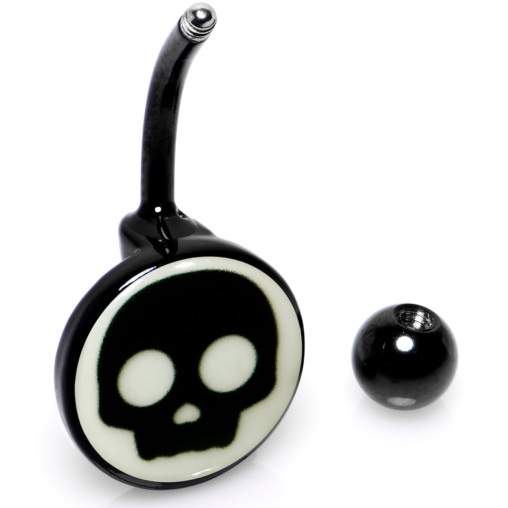 BodyCandy Glow in the Dark Simple Skull Belly Ring by Onyx O — back view