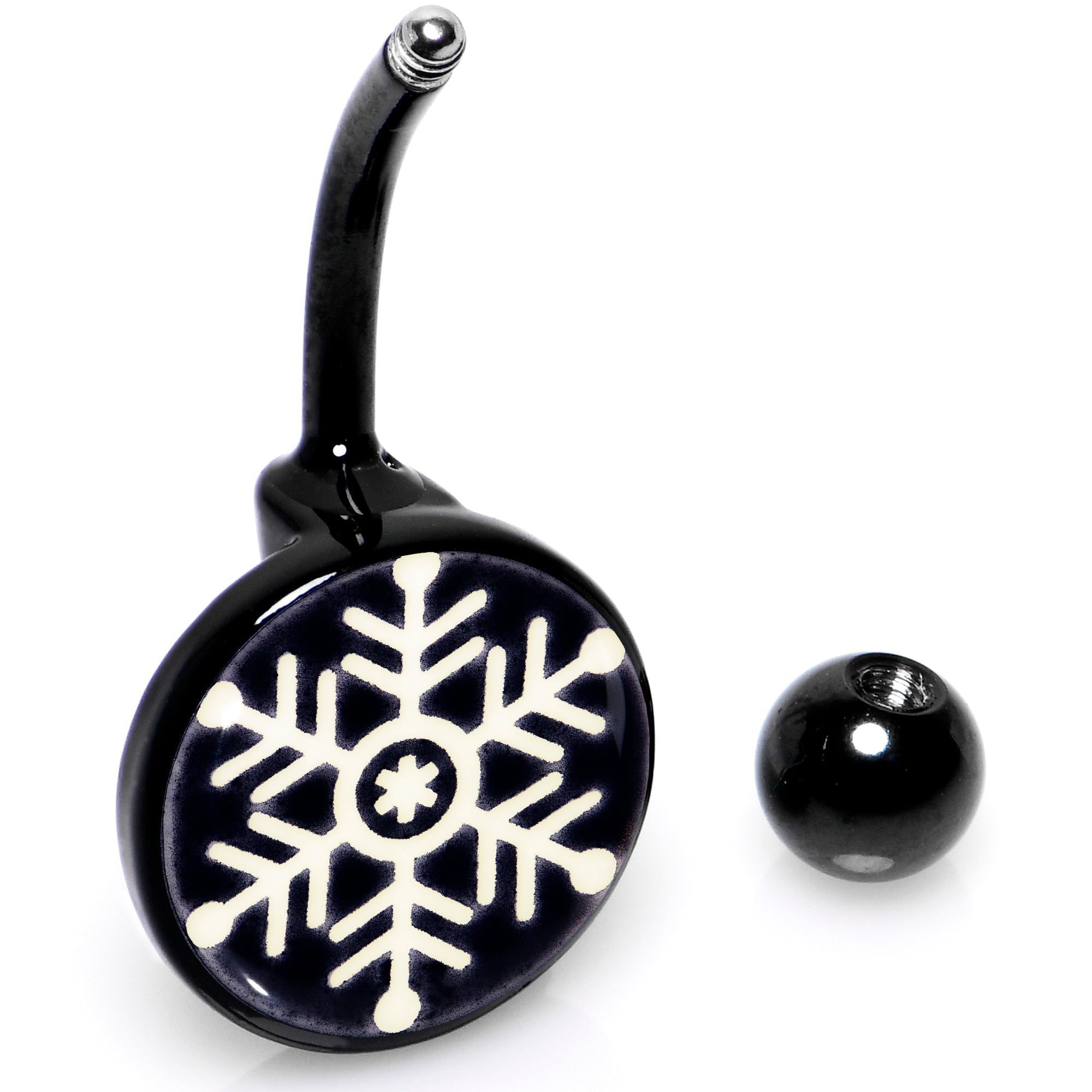 BodyCandy Black Glow in the Dark Holiday Snowflake Belly Ring by Onyx O — alternative angle