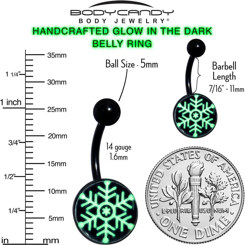 BodyCandy Black Glow in the Dark Holiday Snowflake Belly Ring by Onyx O — size reference