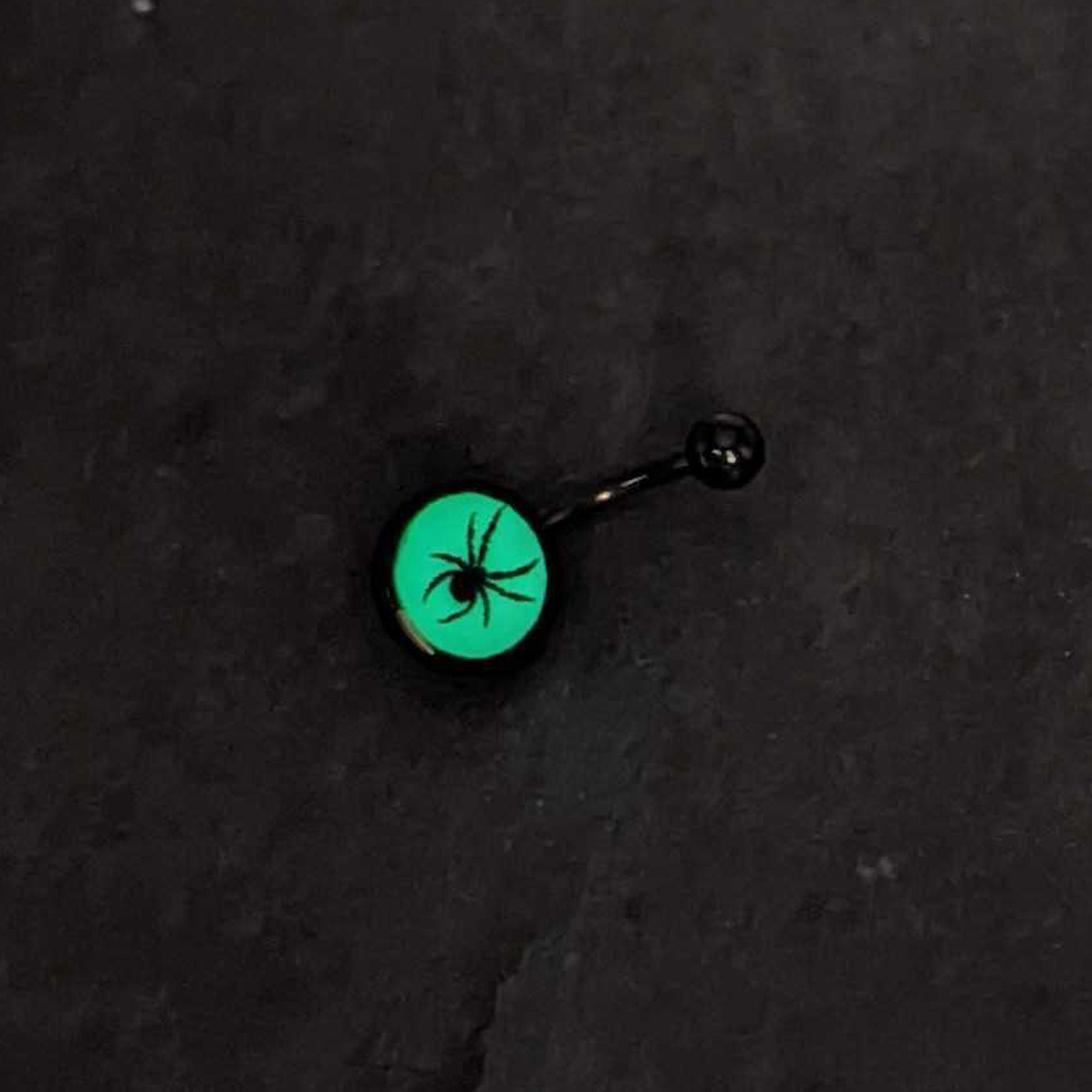 BodyCandy Black Glow in the Dark Black Widow Spider Belly Ring by Onyx O — back view