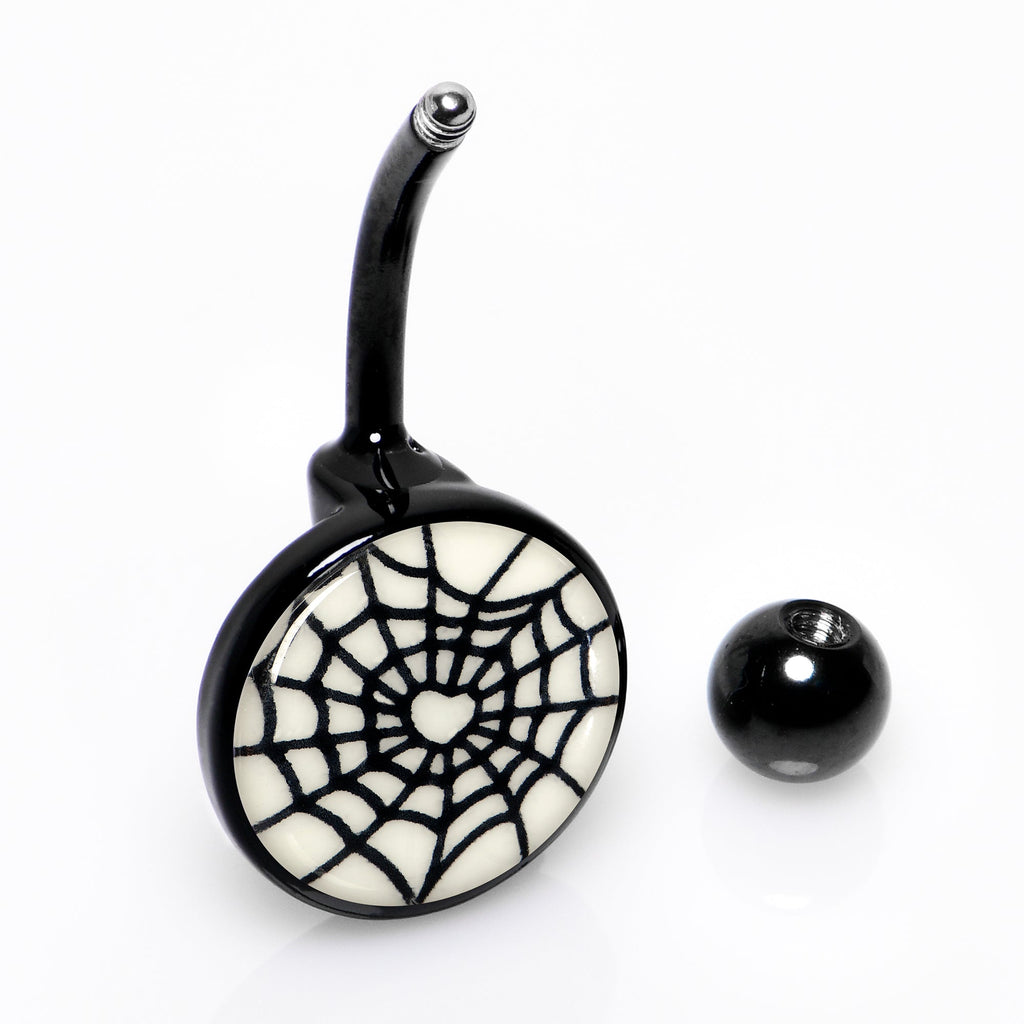 BodyCandy Black Glow in the Dark Heart Spider Web Belly Ring by Onyx O — alternative angle