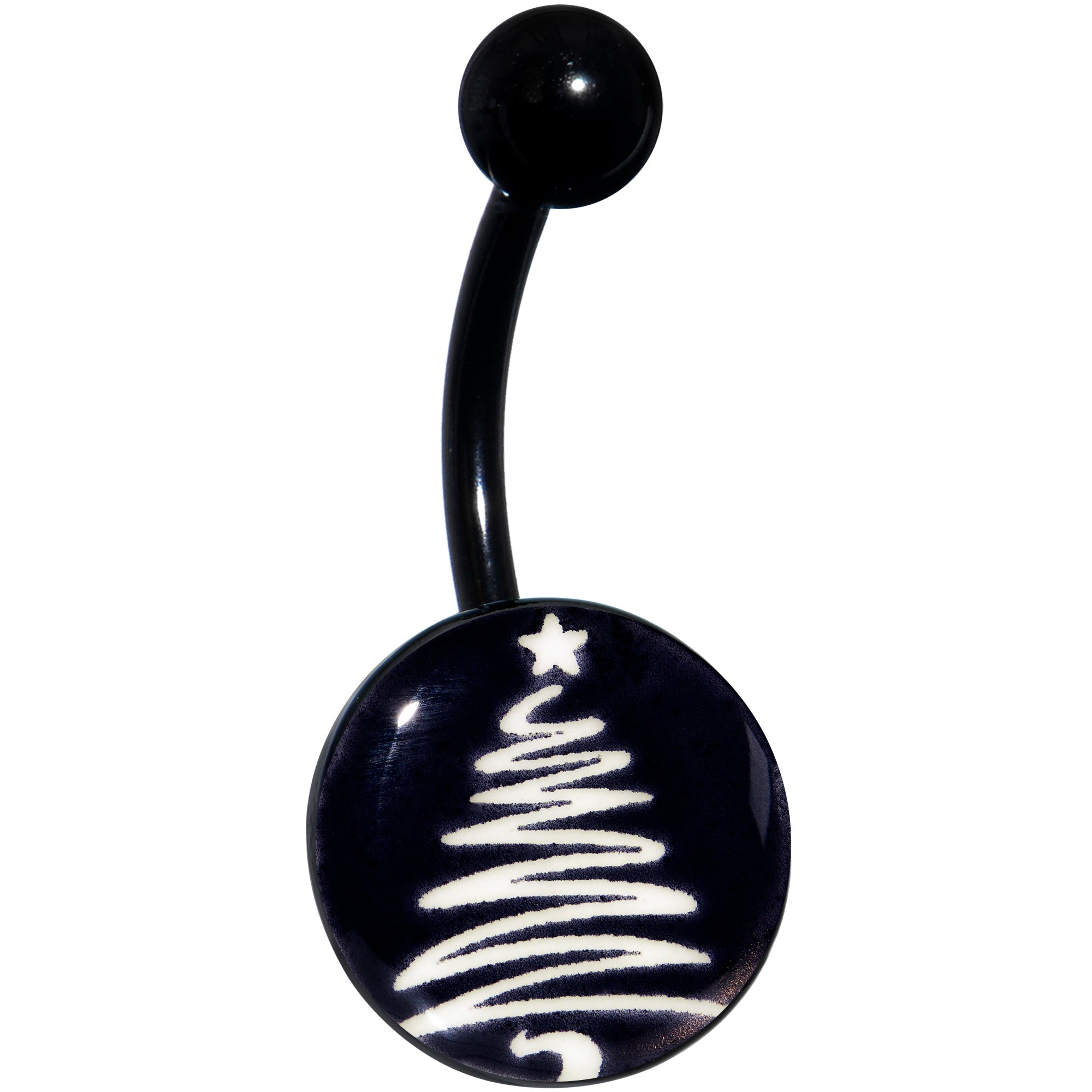 BodyCandy Black Glow in the Dark Holiday Christmas Tree Belly Ring by Onyx O — packaging