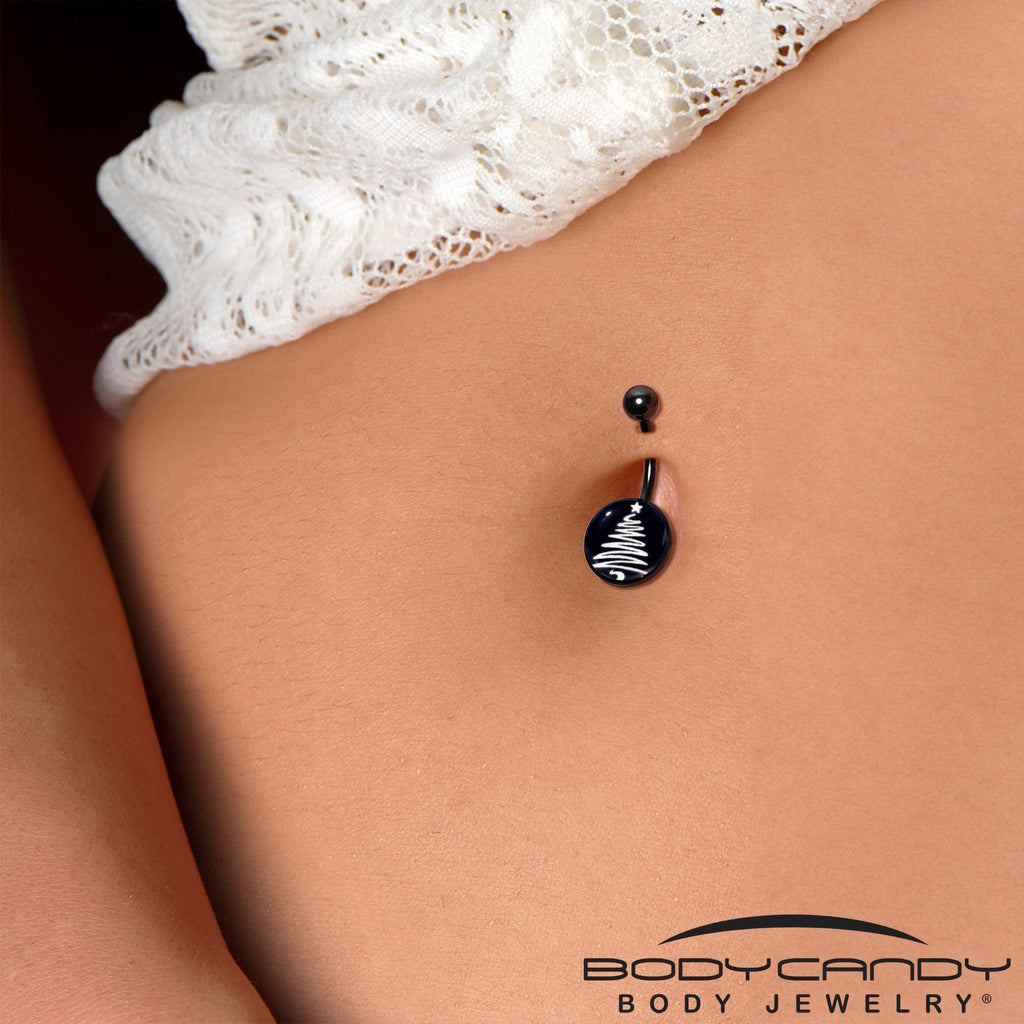 BodyCandy Black Glow in the Dark Holiday Christmas Tree Belly Ring by Onyx O — back view