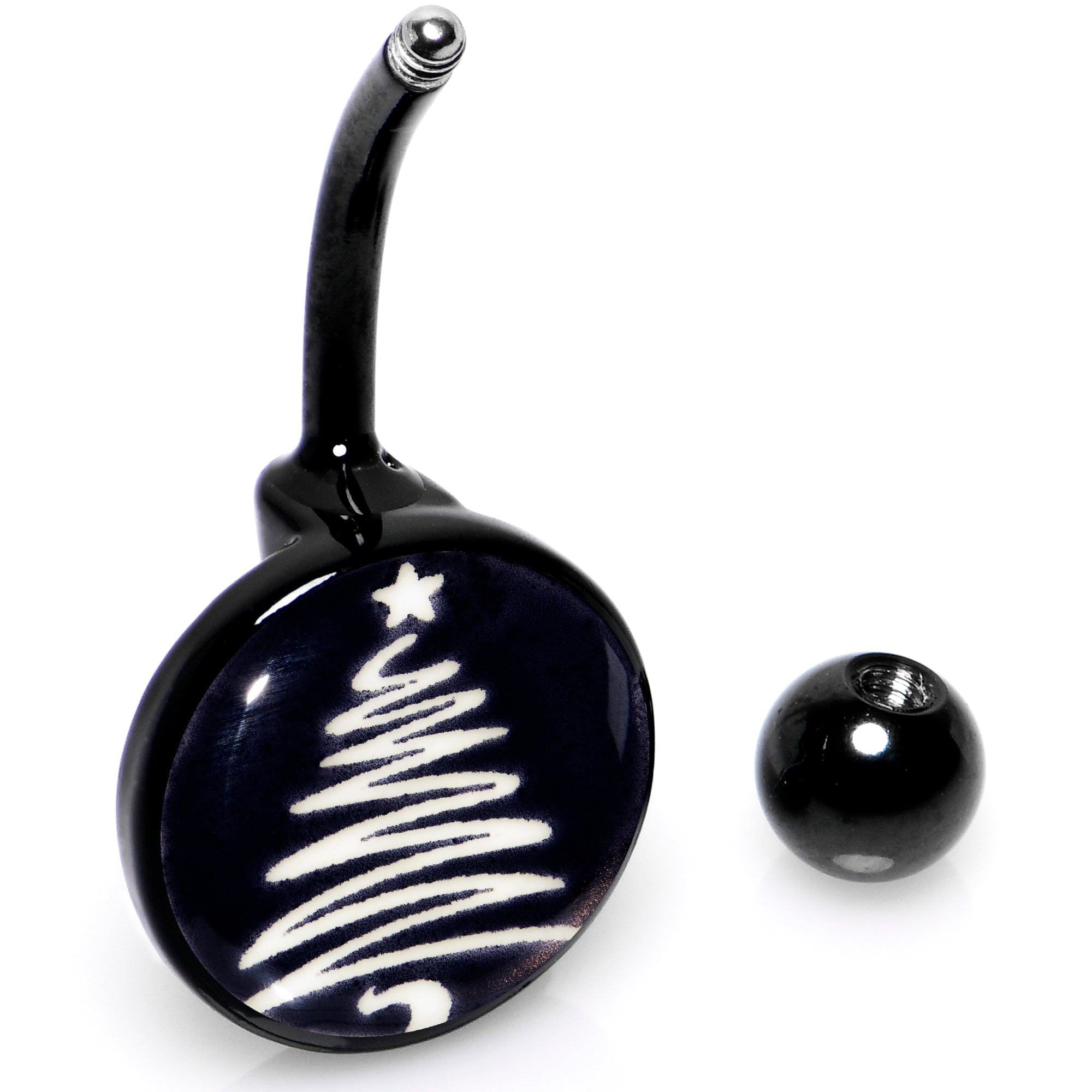 BodyCandy Black Glow in the Dark Holiday Christmas Tree Belly Ring by Onyx O — alternative angle