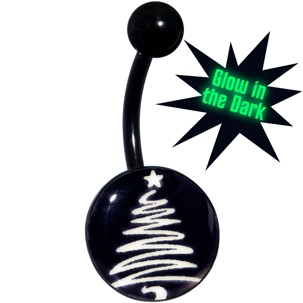 BodyCandy Black Glow in the Dark Holiday Christmas Tree Belly Ring by Onyx O — main product shot